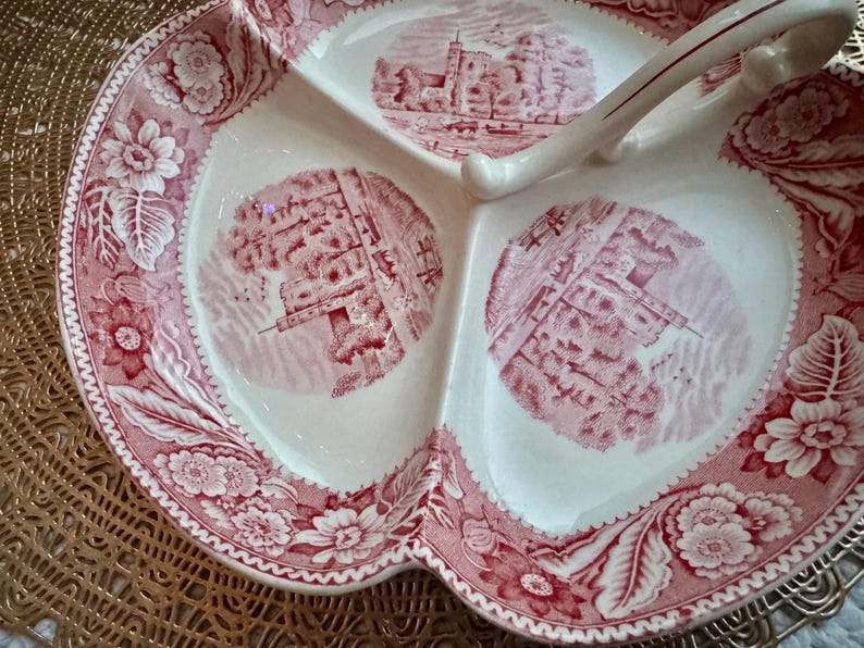 Vintage Woods & Sons “Woodland” Red Transferware Divided Serving Dish – England image 3