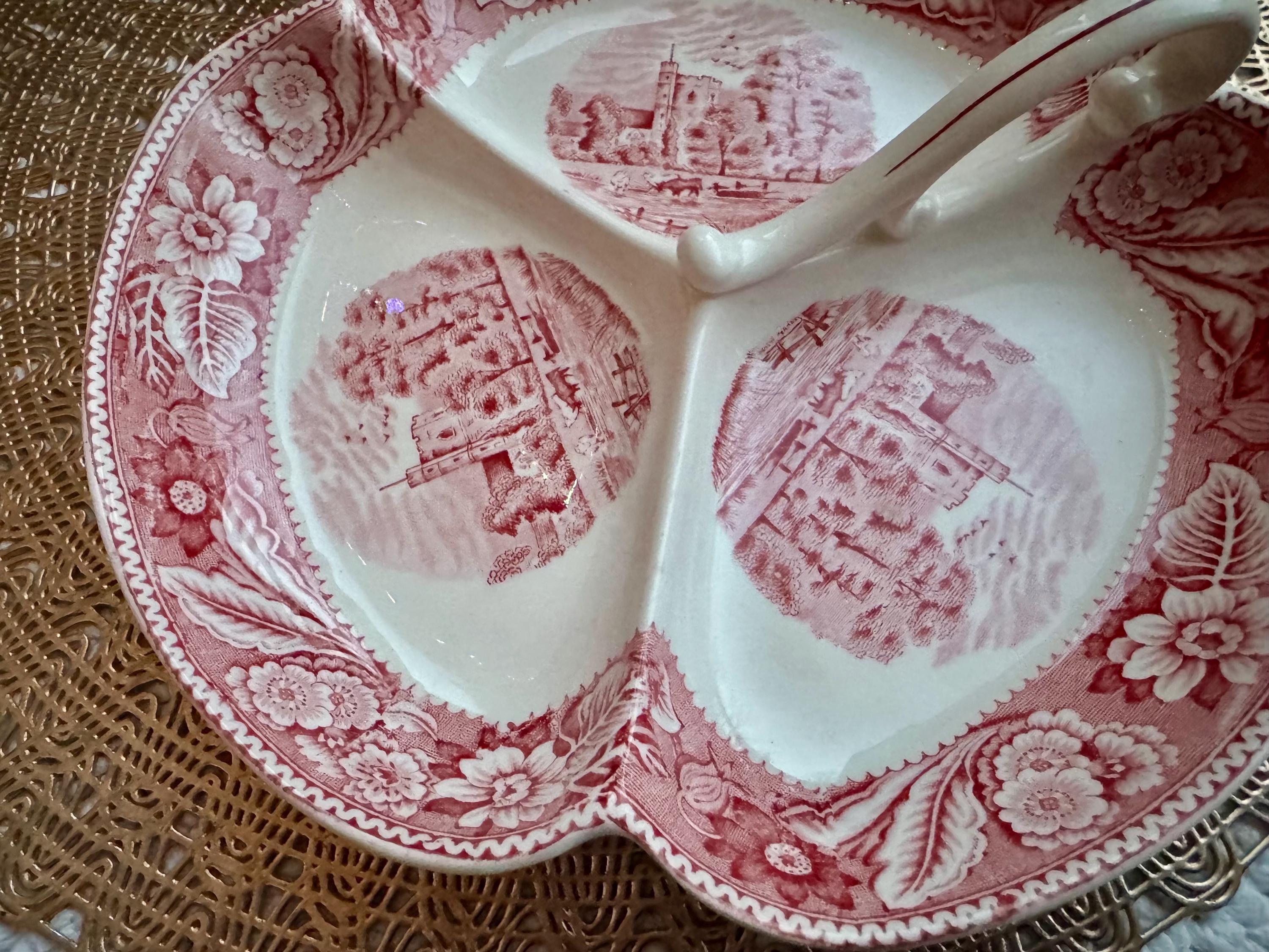 Vintage Woods & Sons “Woodland” Red Transferware Divided Serving Dish – England