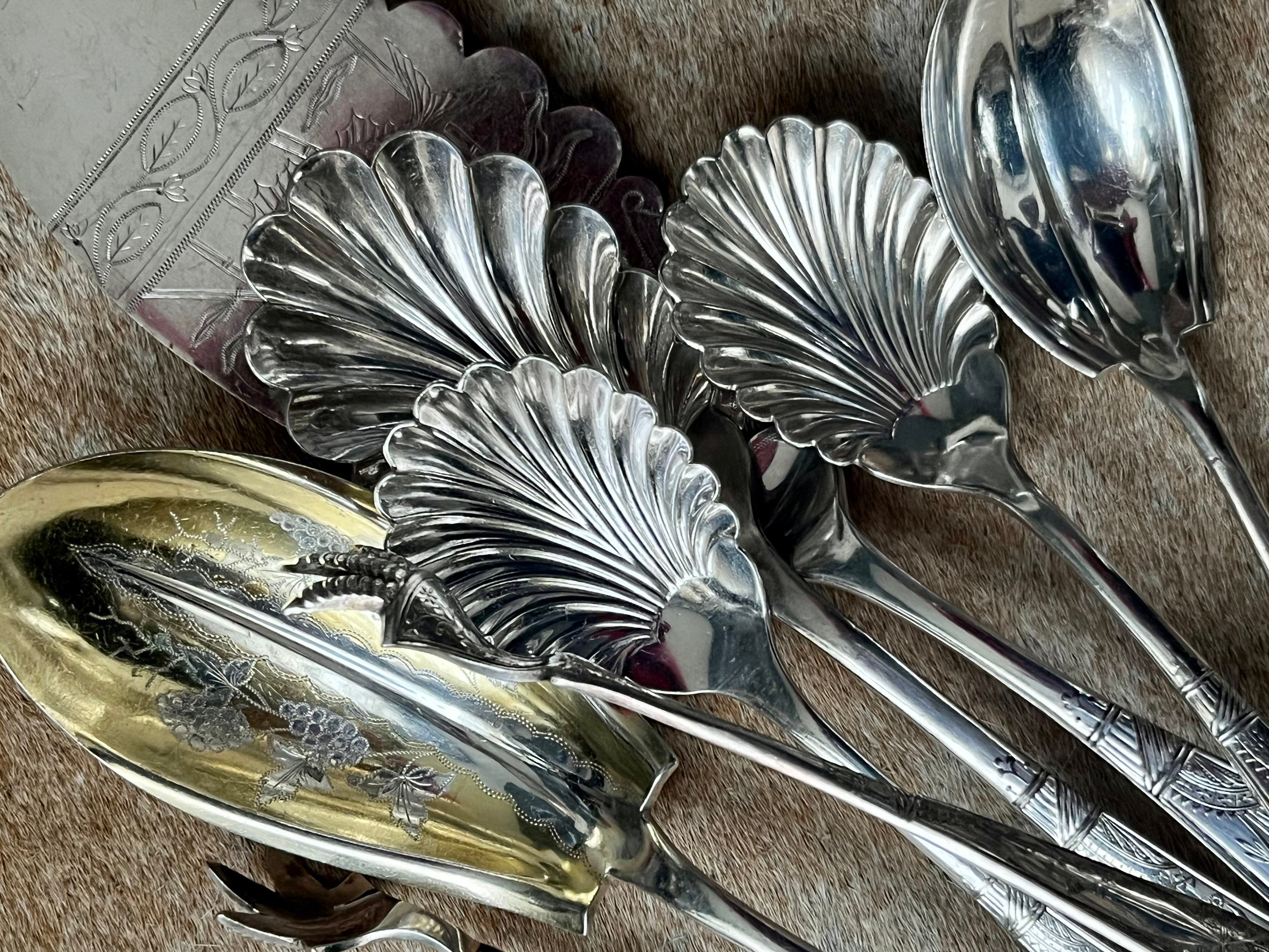 Antique Art Nouveau Silver Plated Serving Set: Shell & Floral Design, 7-Piece
