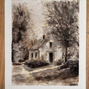 Original 8x10 Landscape Painting by Toronto Artist Vadim – Framed Cottage or Windmill Art A. Cottage