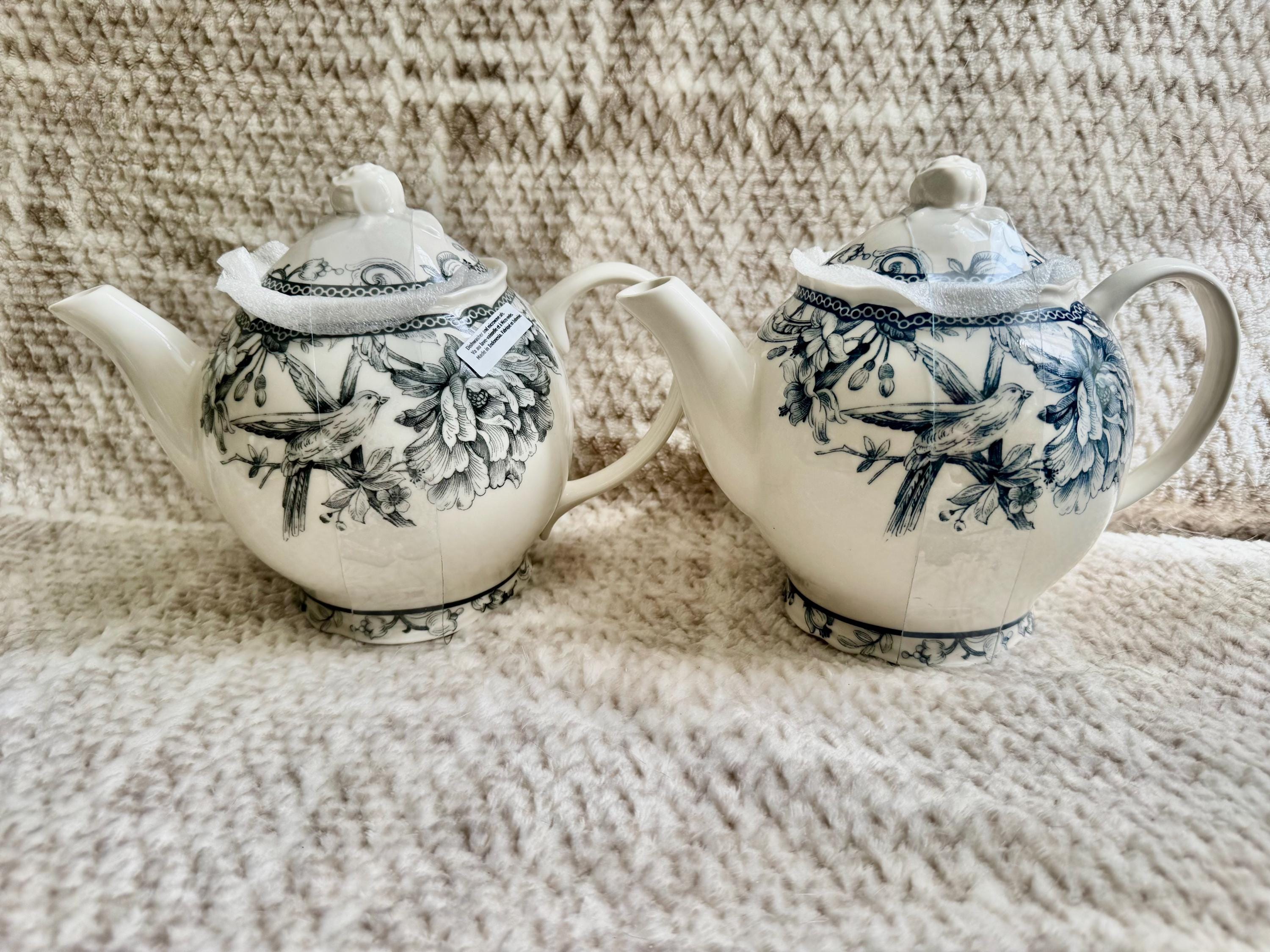 222 Fifth “Adelaide” Blue White Floral Bird Ironstone – Teapot or Cup & Saucer Set