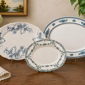 Antique English Platters — Ridgway Alexis or Losol Ware Shrewsbury — Rare Teal Transferware — England image 2