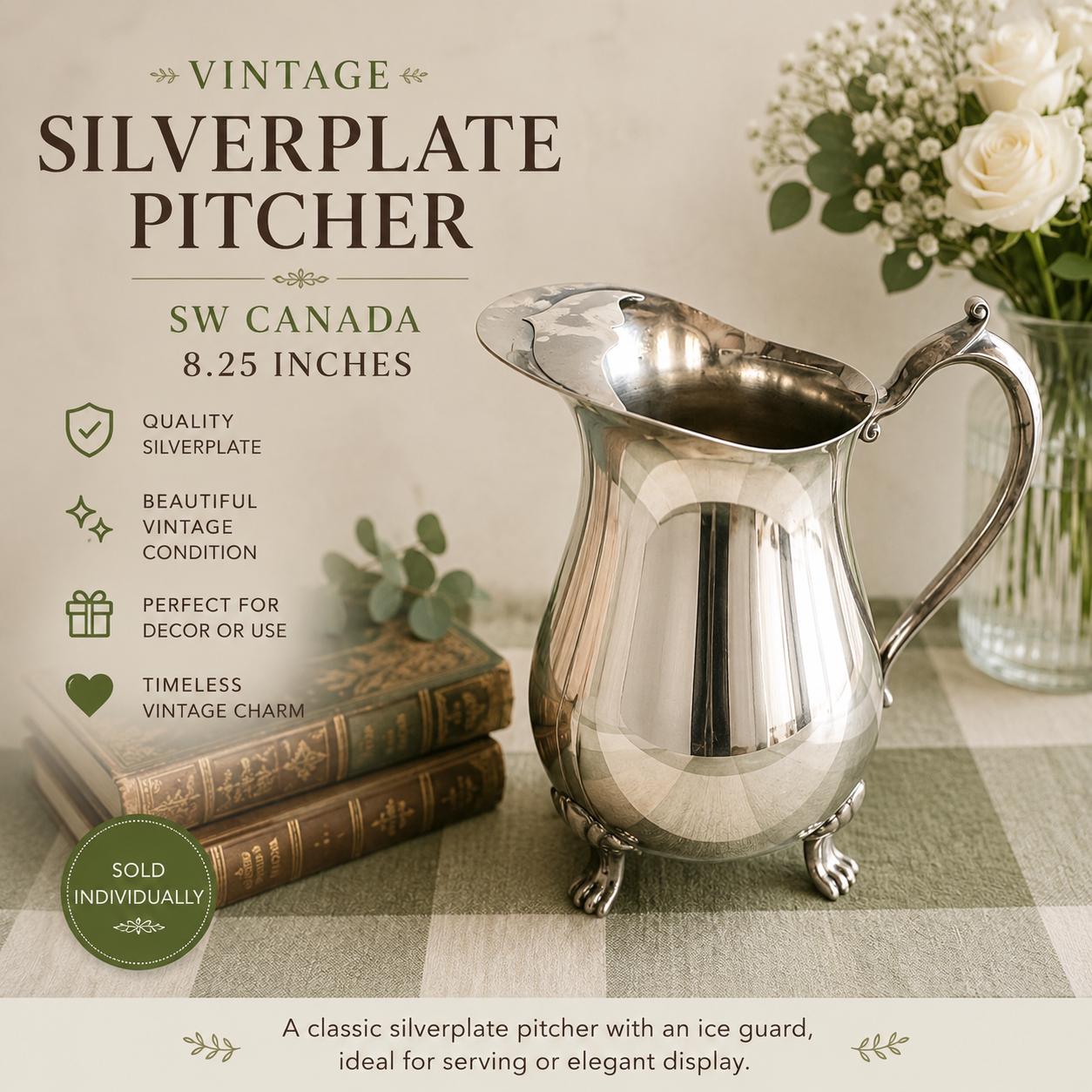 Vintage Silver-Plated Pitchers – Elegant Footed Design – Sold Individually