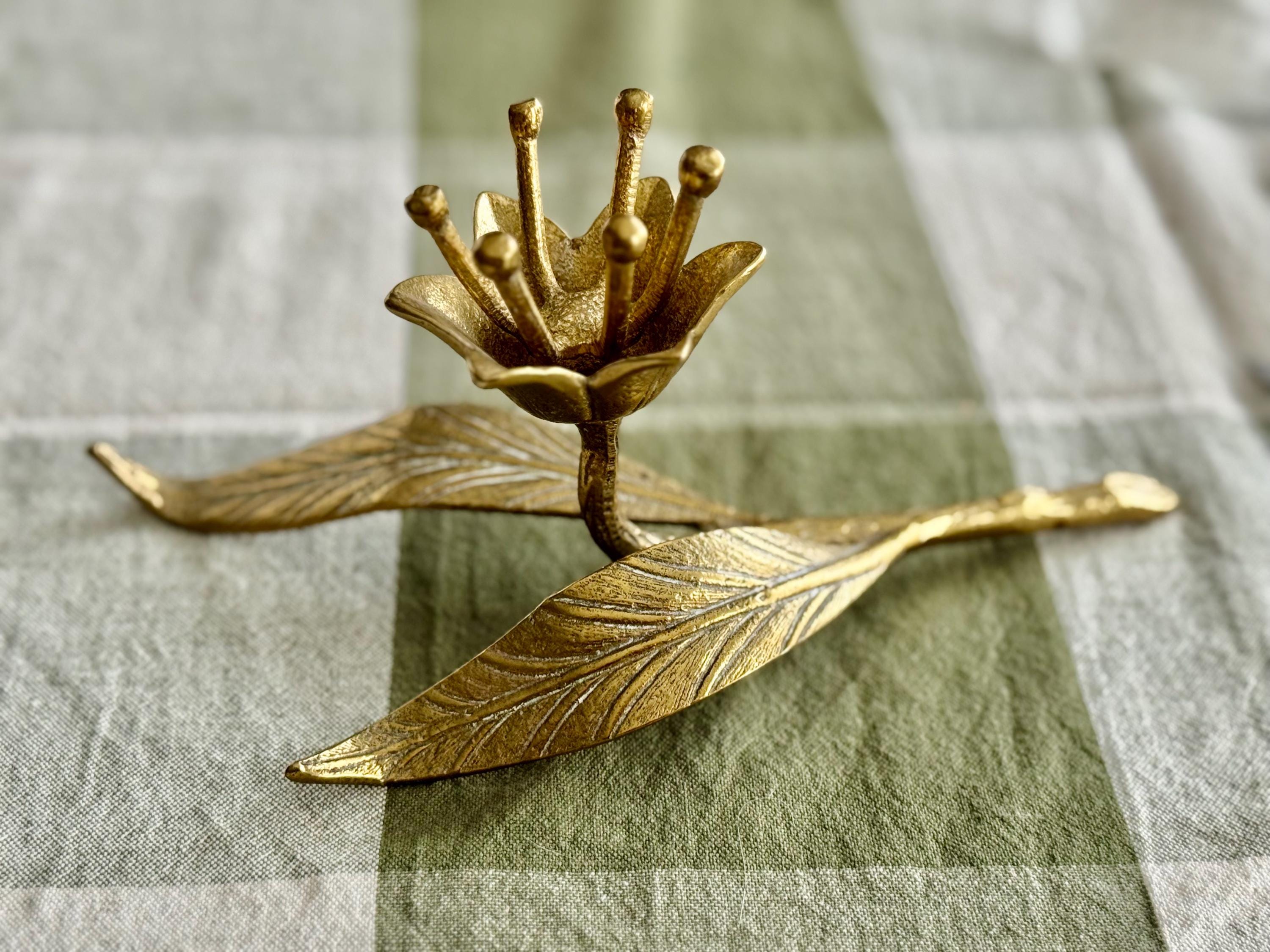 Vintage Brass Lotus Candle Holder – Sculptural Mid Century Brass Decor