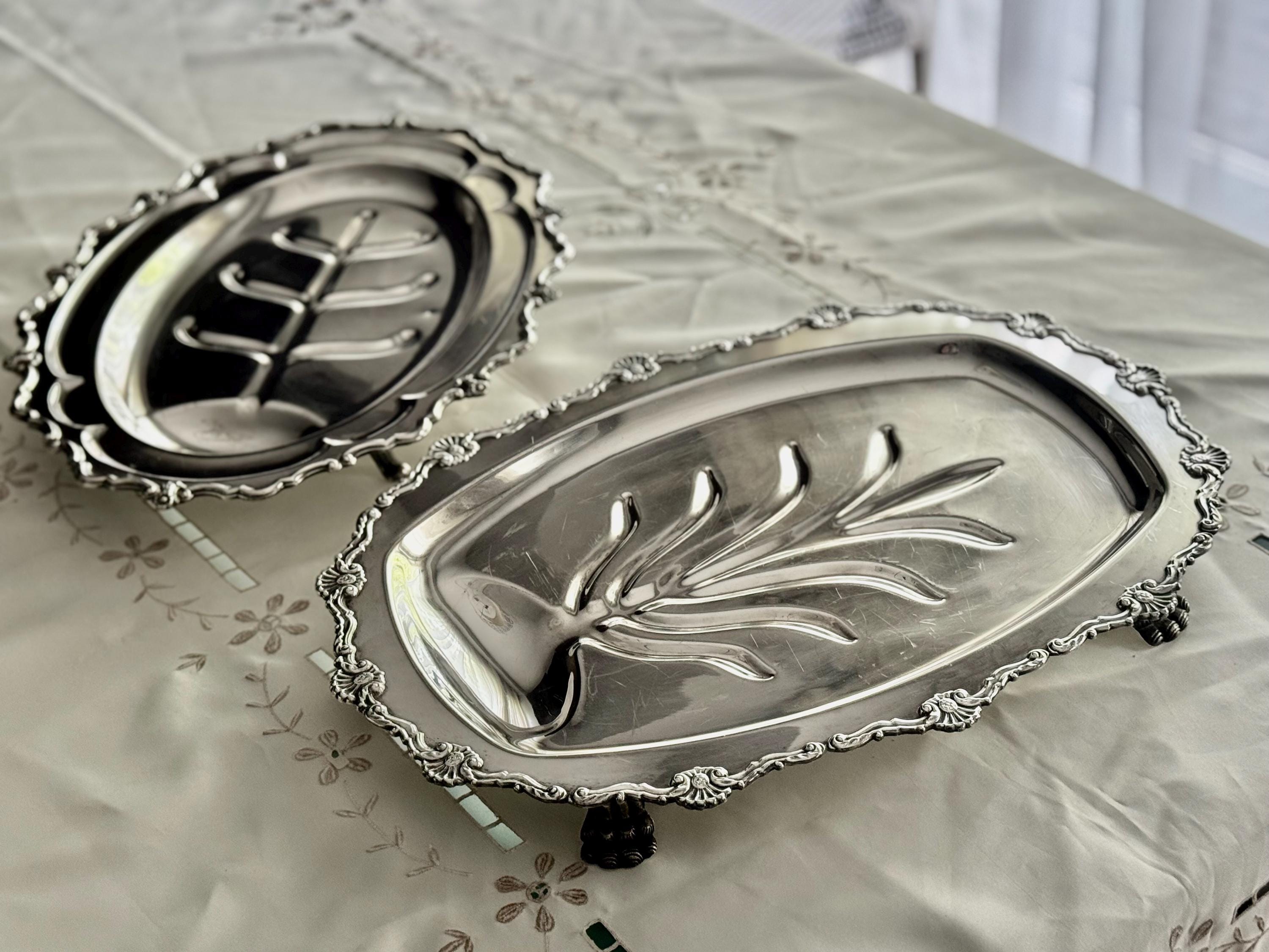 Elegant Vintage Silverplate Meat Trays – Footed – Ornate & Functional – Sold Individually