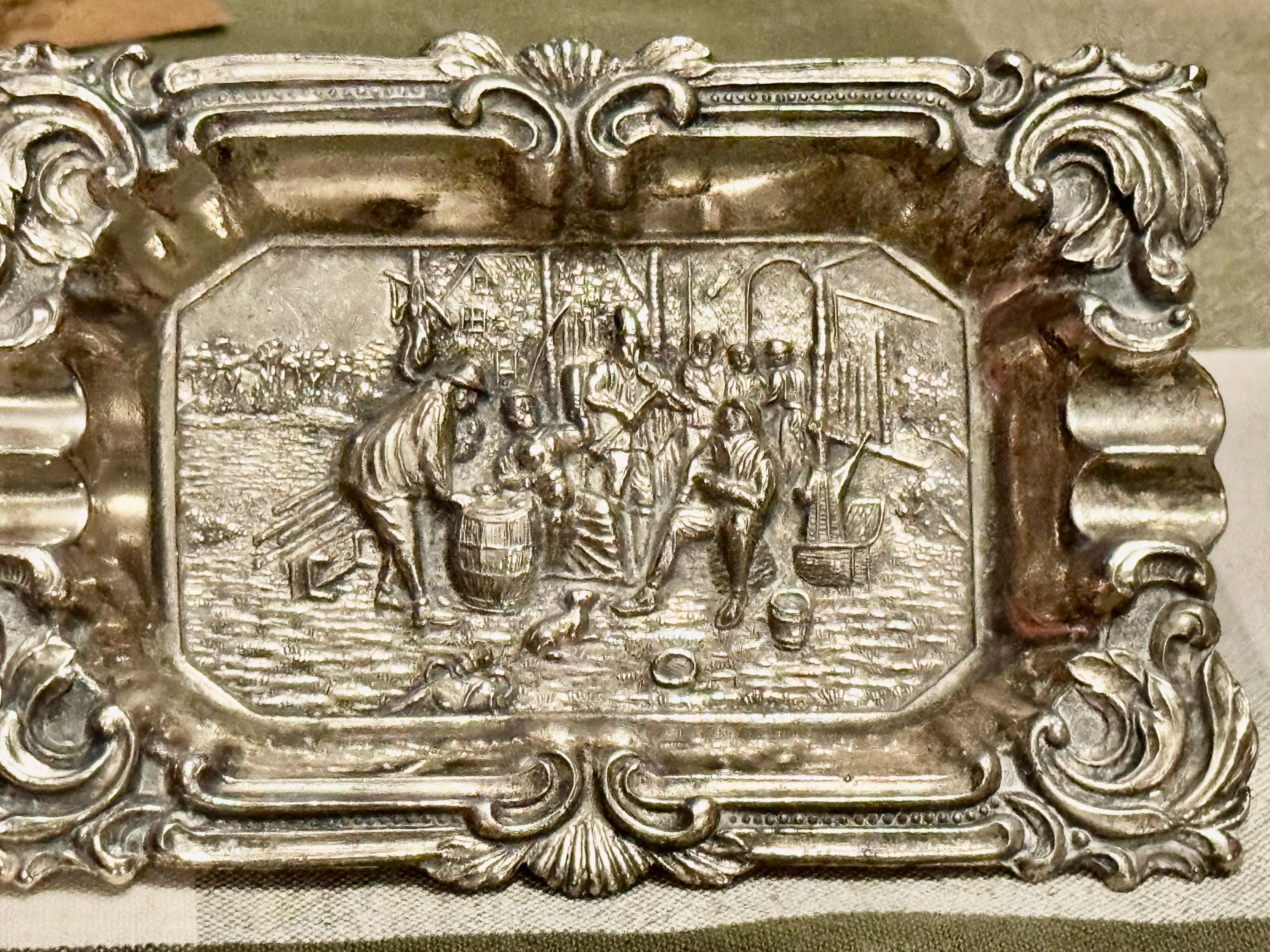 Vintage Japanese Silverplate Trinket Tray | Dutch Village Scene Relief | Rococo Catchall | Mid-Century Japan Decor