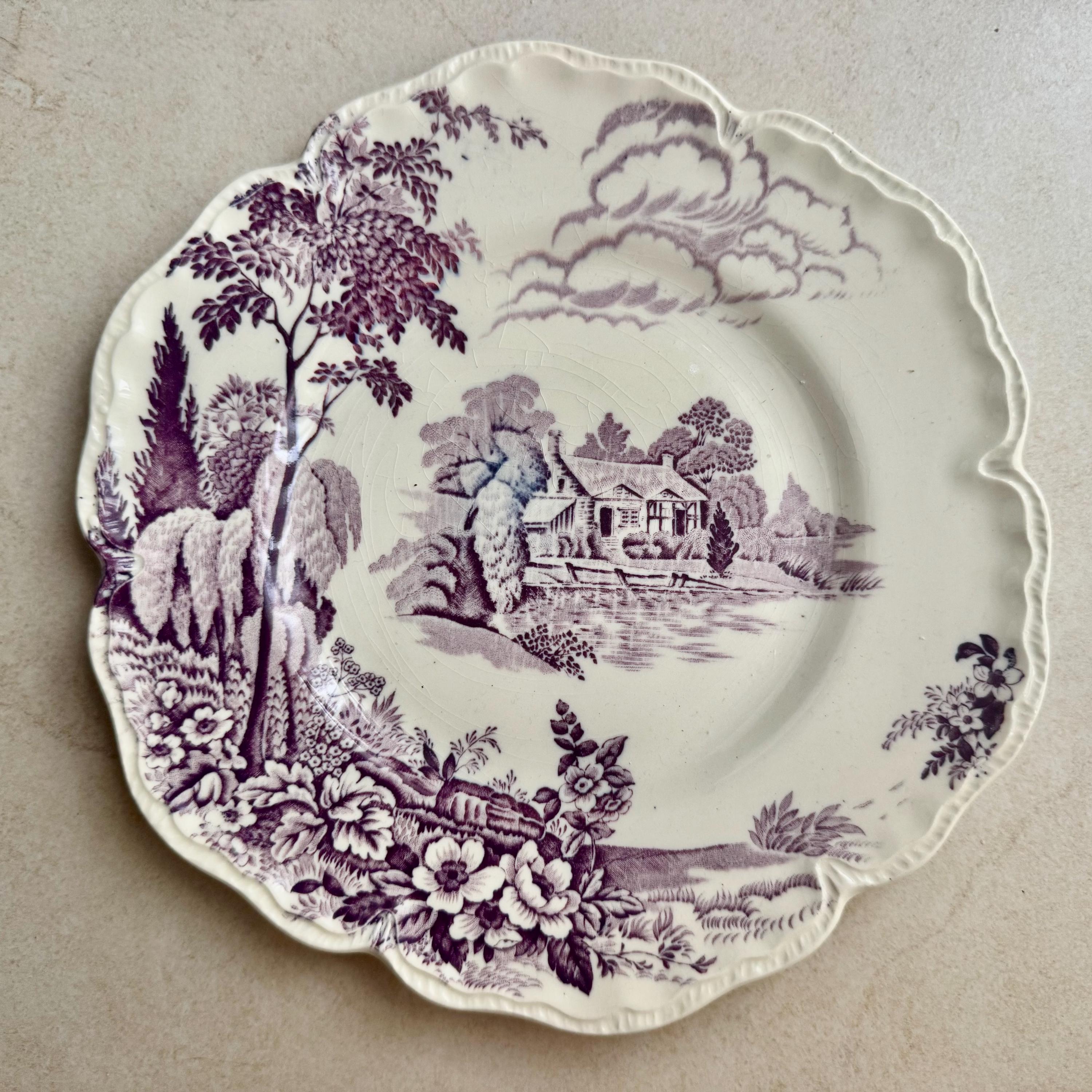 Vintage Purple Wall Plate Gallery Set of 7 | Antique Staffordshire Transferware | Grandmillennial Cottage Decor