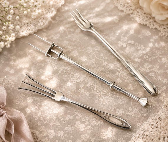 Vintage English Silverplate Serving Forks – Mechanical Ejector Fork by Lion Works & More
