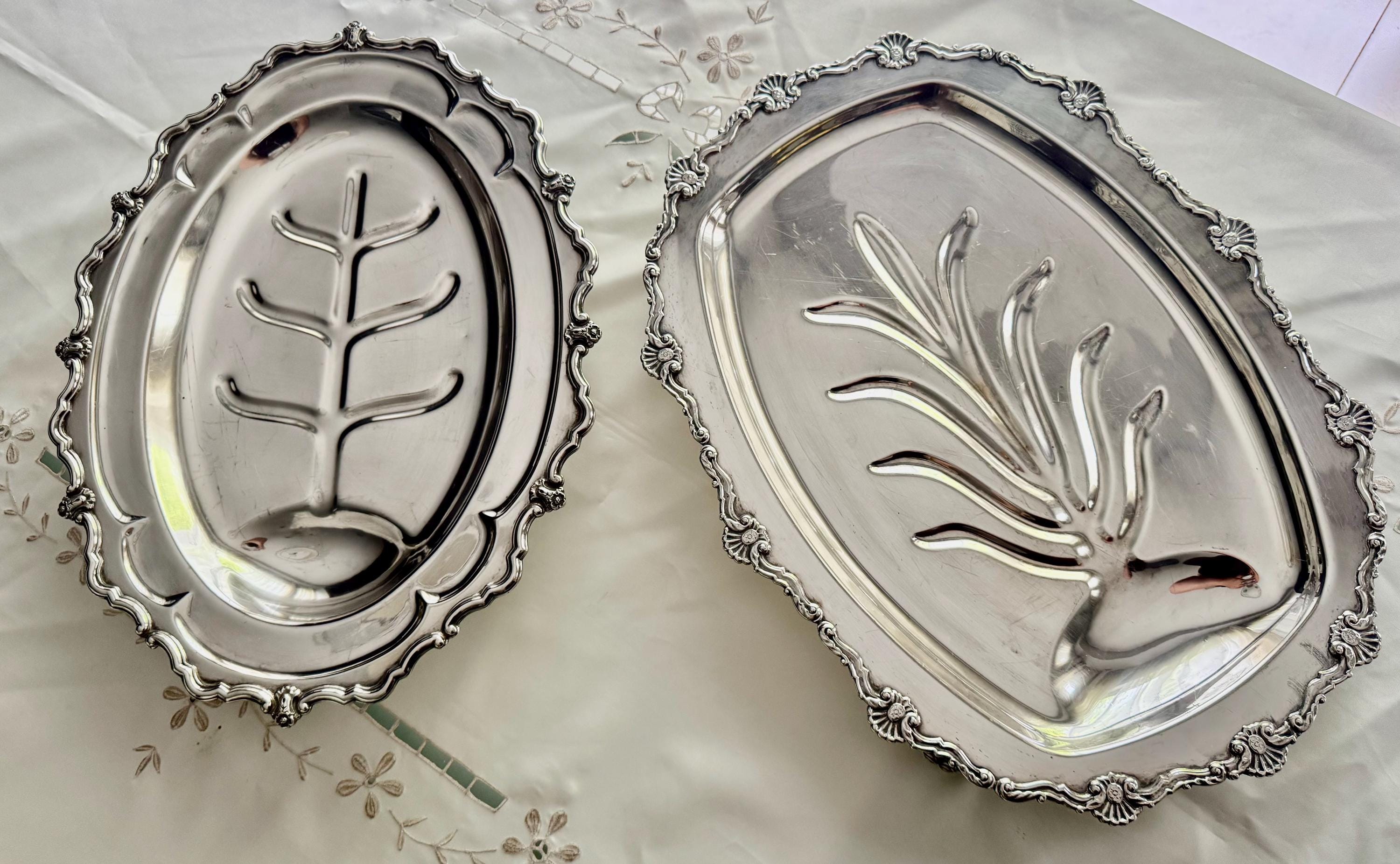 Elegant Vintage Silverplate Meat Trays – Footed – Ornate & Functional – Sold Individually