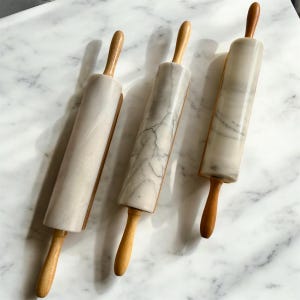 Vintage Solid Marble Rolling Pins with Wooden Handles & Original Stand – Sold Individually image 3