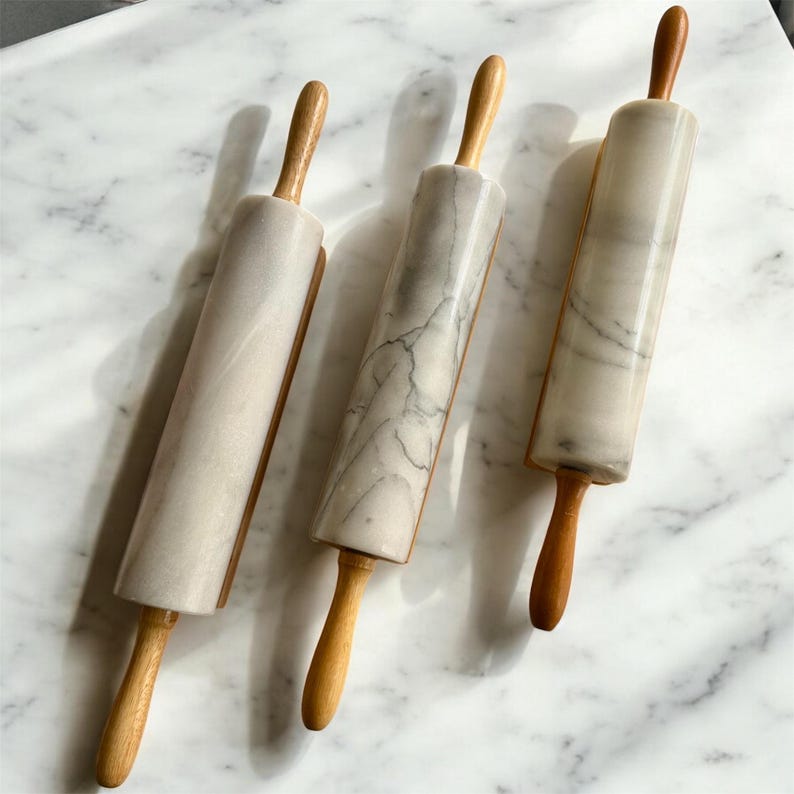 Vintage Solid Marble Rolling Pins with Wooden Handles & Original Stand – Sold Individually image 3