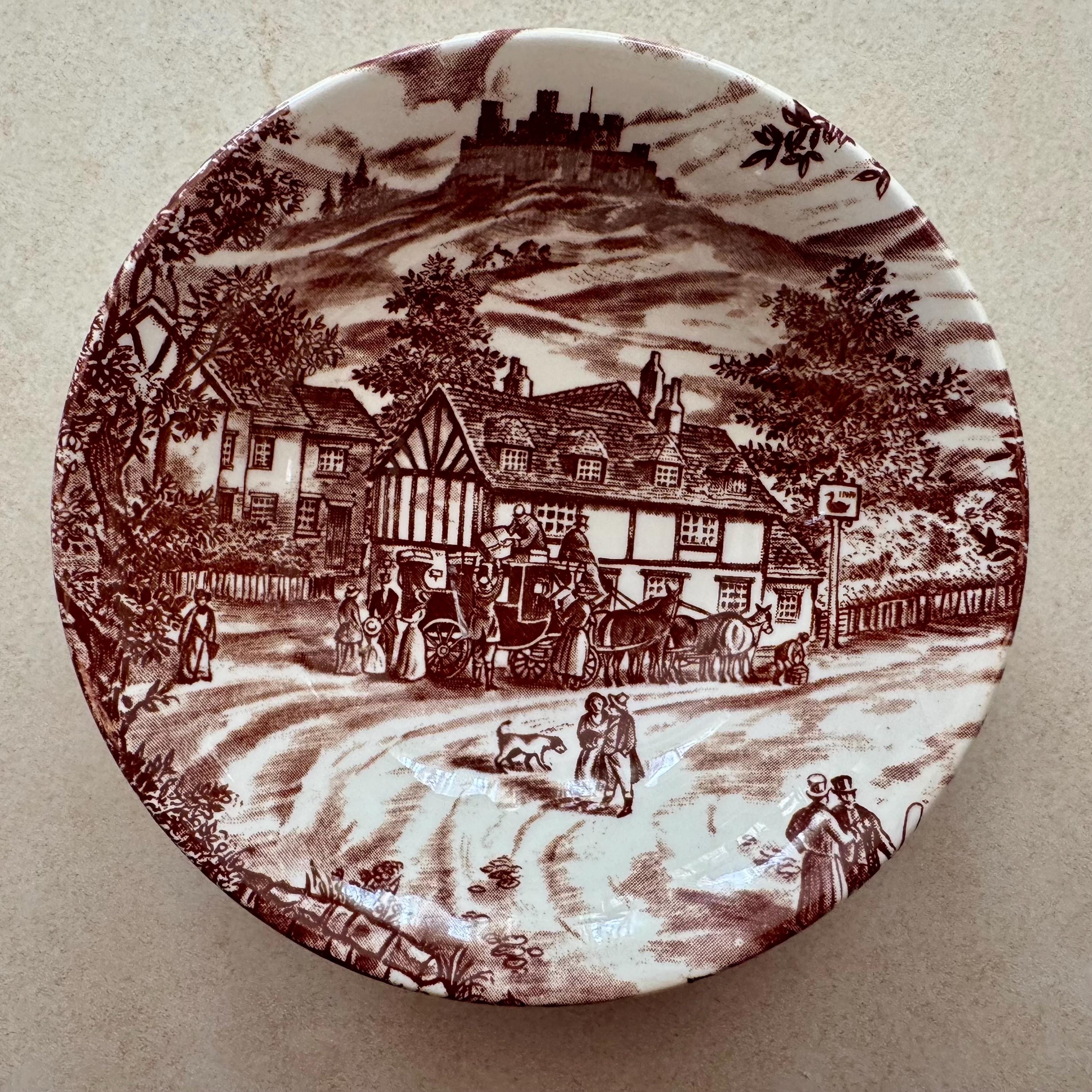 Vintage Brown Transferware Wall Gallery Plate Set or Oil Art —Cottagecore Wall Decor — 7 Plates