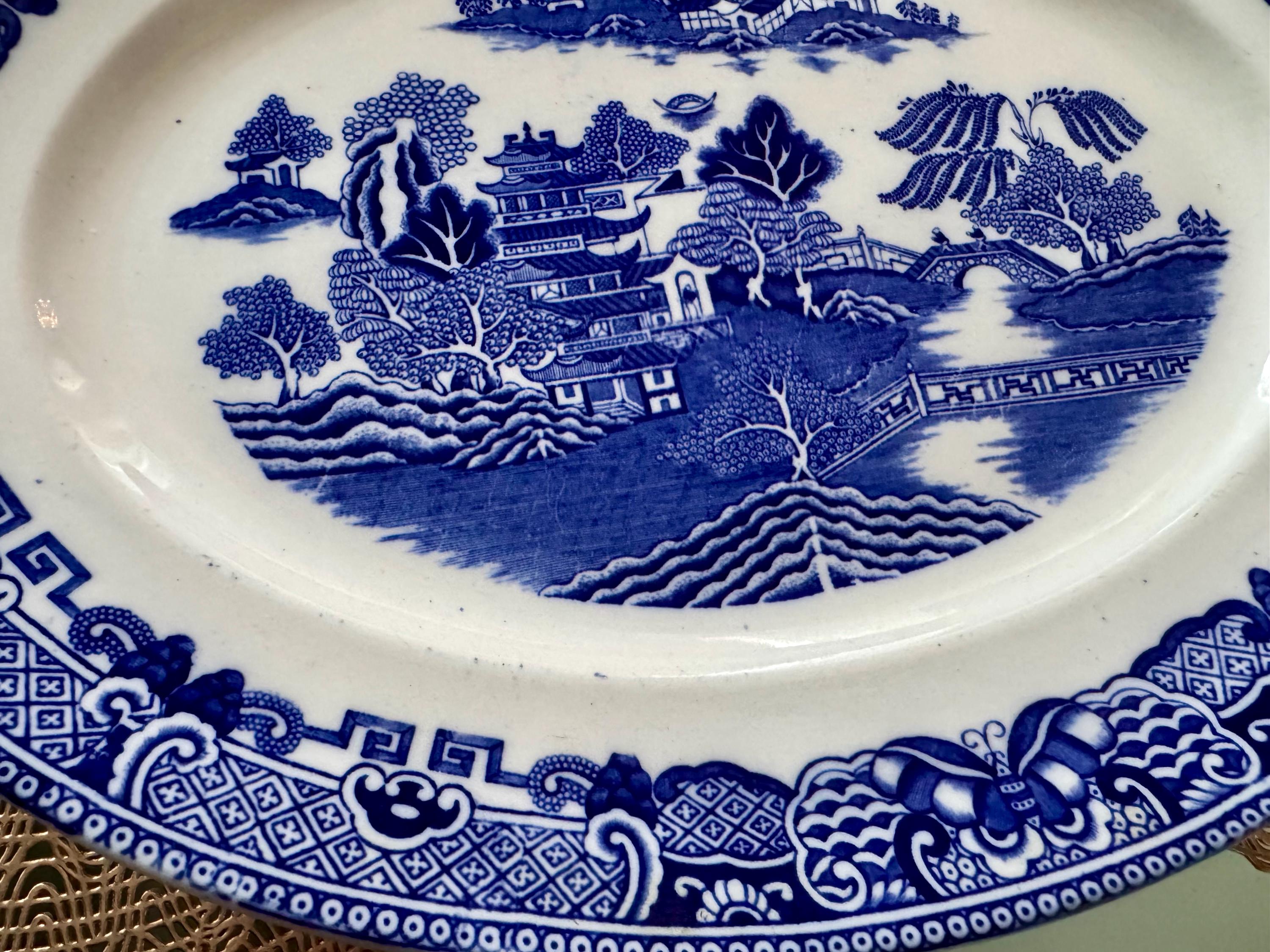 Antique T.G. Green Ming Blue Willow Transferware Platter, Gresley Ware