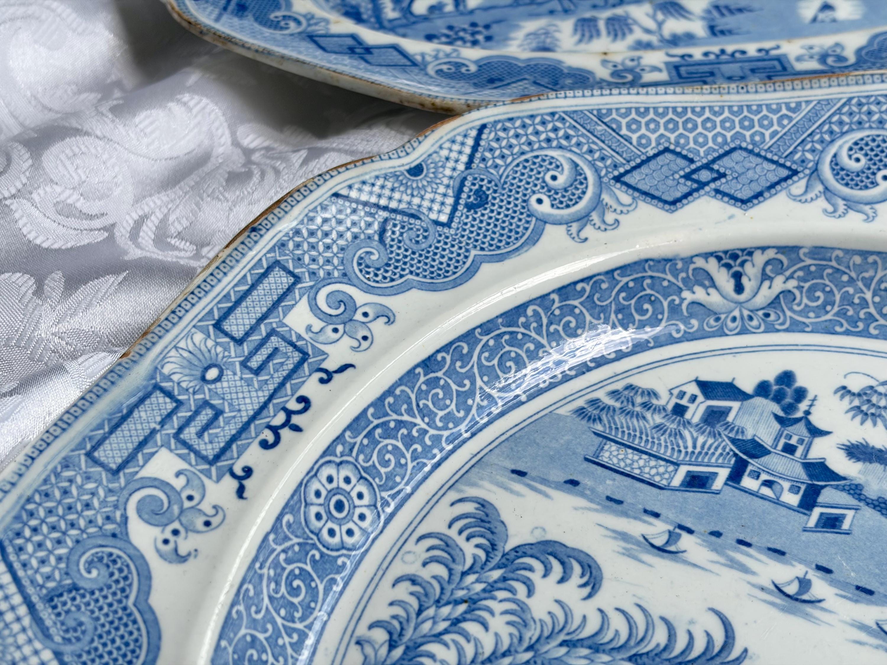 Rare Antique Blue & White Transferware Chinoiserie Platter | Oriental Landscape with Camel and Giraffe | c.1800–1840 | Sold Individually