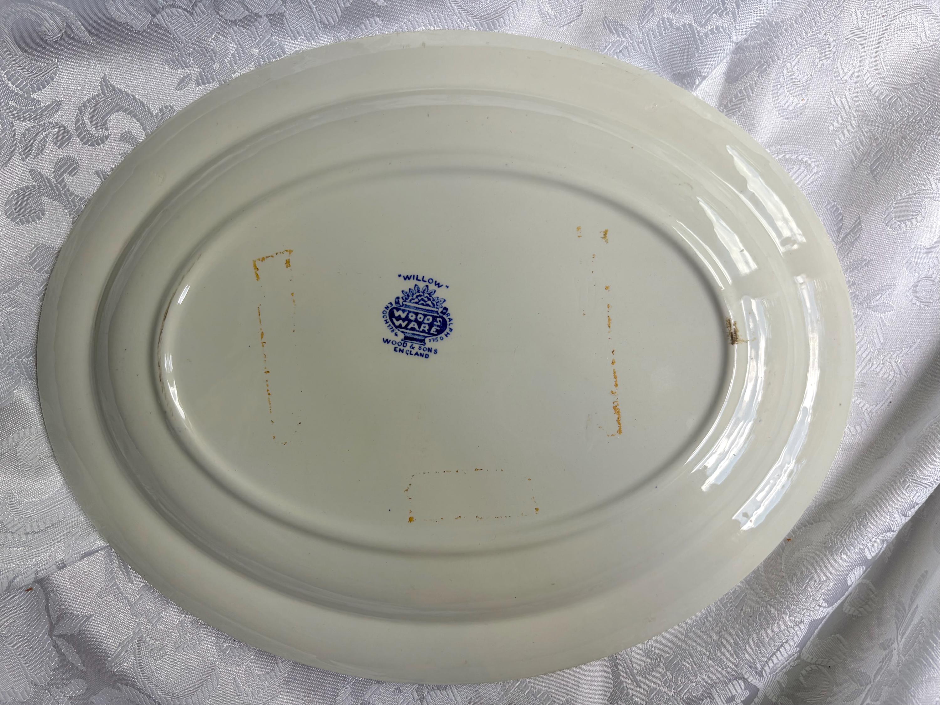 Antique or Vintage Blue White Transferware Platters | W. Ridgway Blue Willow 1912–1927, Royal Grafton Bone China, Wood & Sons England