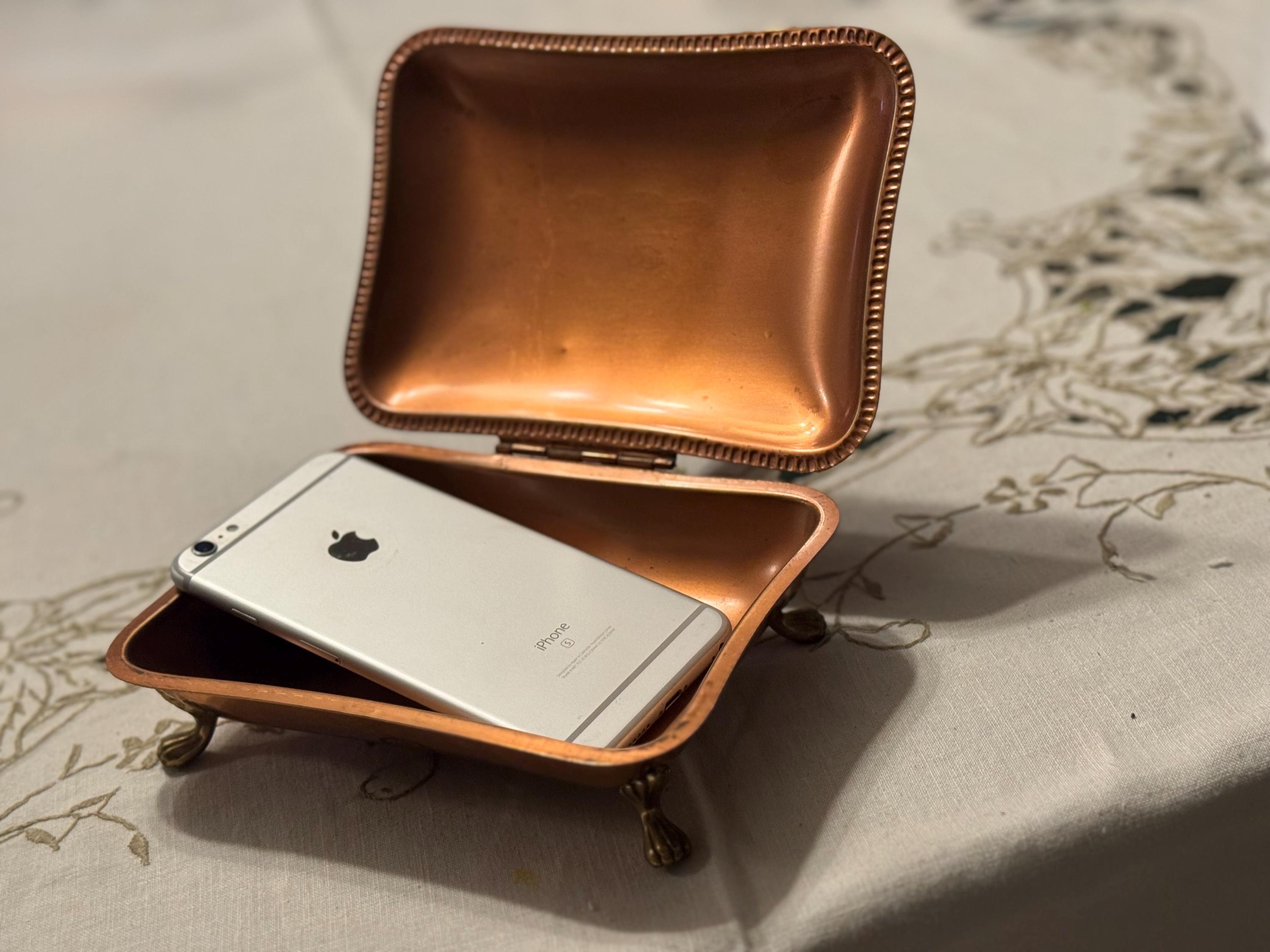 Vintage Italian Brass Phone Valet Dish • Mid-Century Dinner Table Box