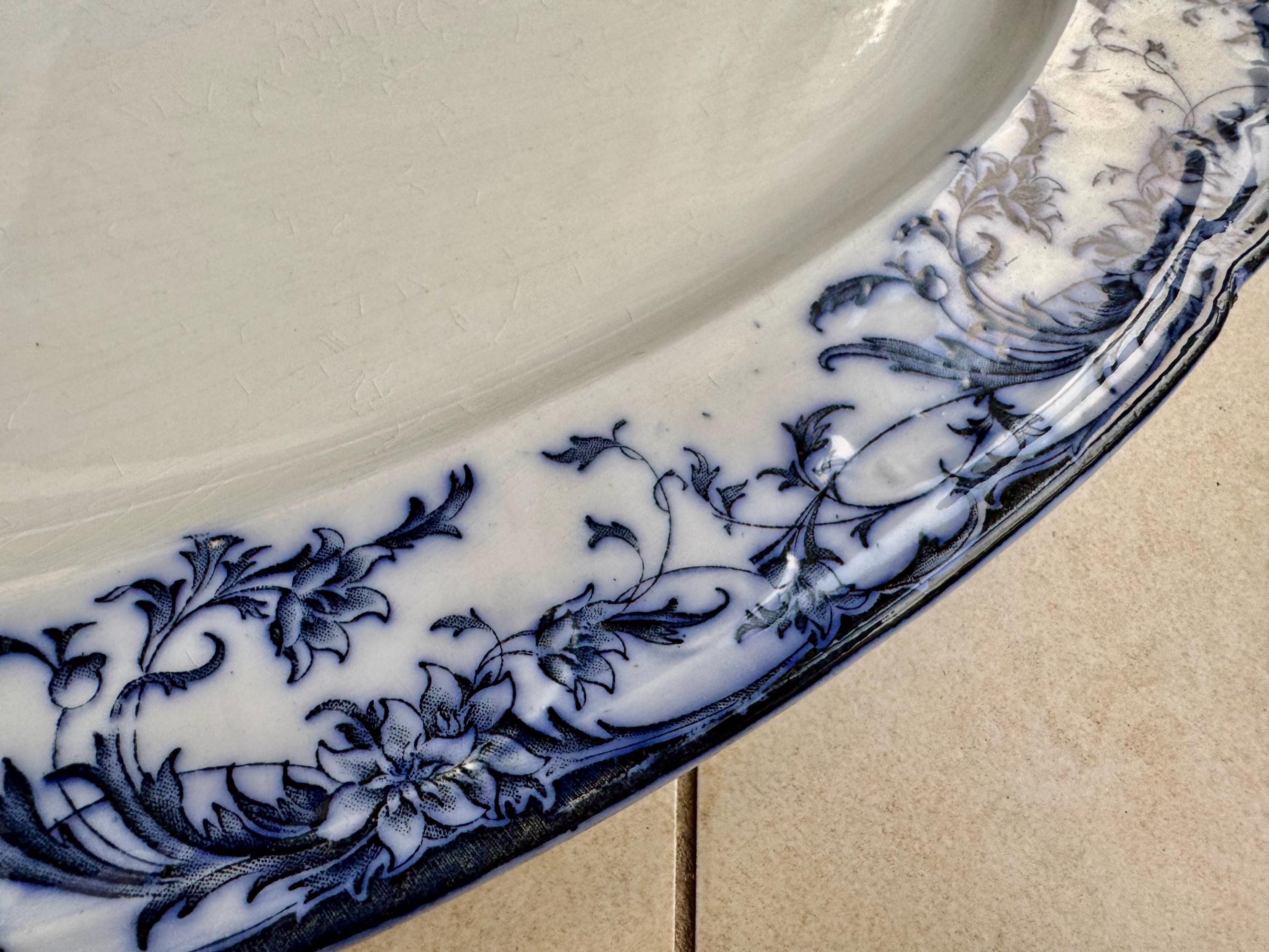 Antique 1880s Bridgwood Son Blue & White Transferware Oval Platter – 18 1/2” x 14 1/2”