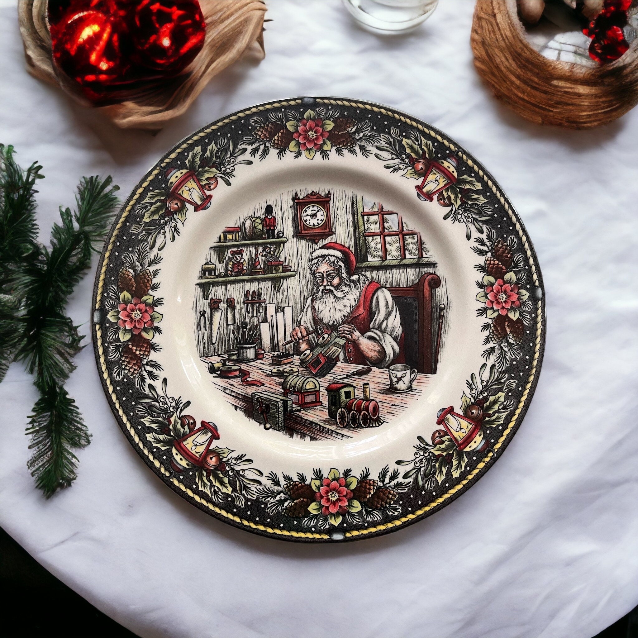 Vintage Style Transferware - Salad Plates 8.5” - Christmas Eve Theme - Royal Stafford England - Sold Individually