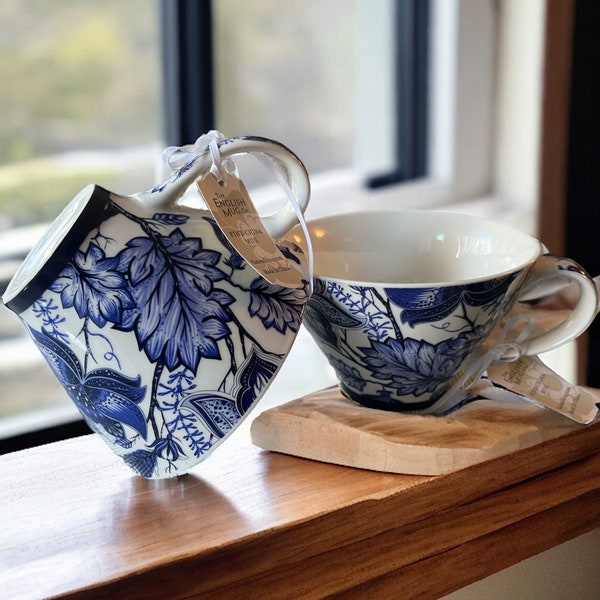 NEW! Classic Blue & White Fine Bone China English Design Mugs - Large and Heavy