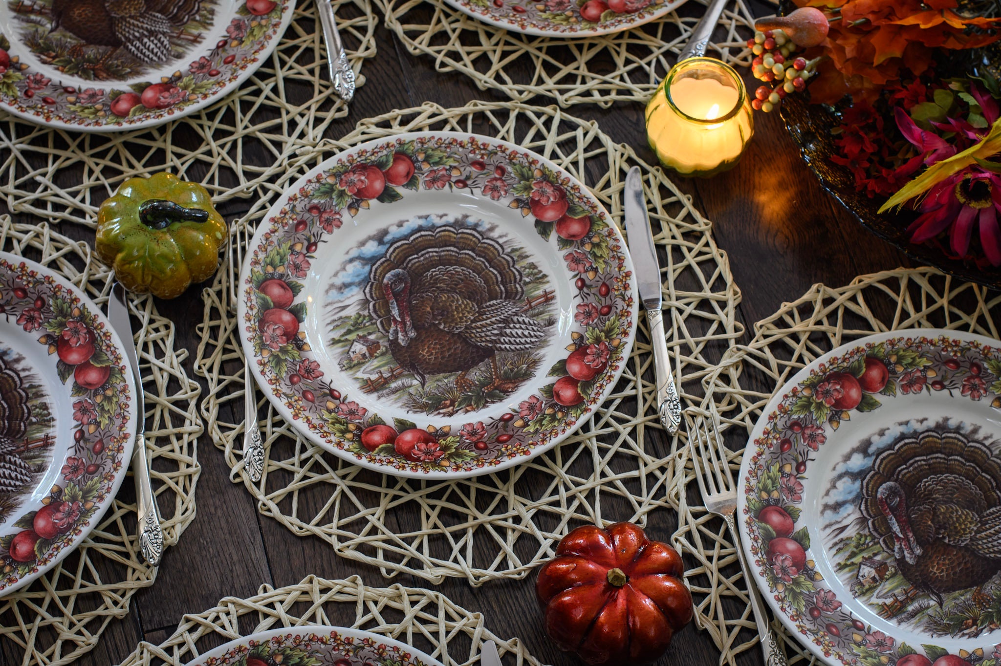 New Transferware Fall Thanksgiving Theme - Dinner Plates 11” - Royal Stafford - Made in England