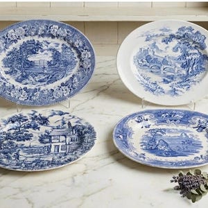 Vintage or Antique Blue & White Transferware Serving Platters bild 2