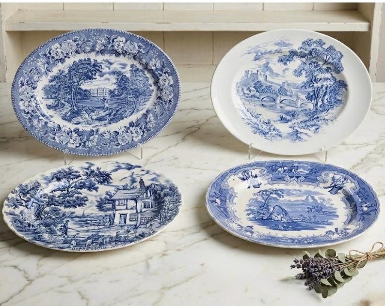 Vintage or Antique Blue & White Transferware Serving Platters bild 2
