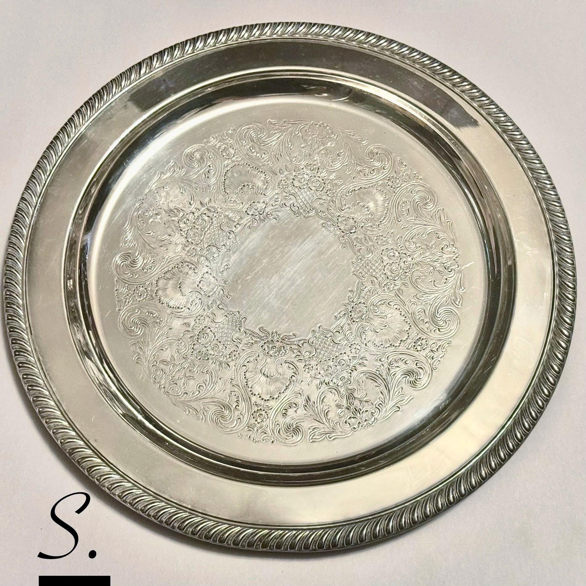 Vintage Silver-Plated Round Tray Collection – Ornate Etched Designs & Classic Makers – Sold Individually