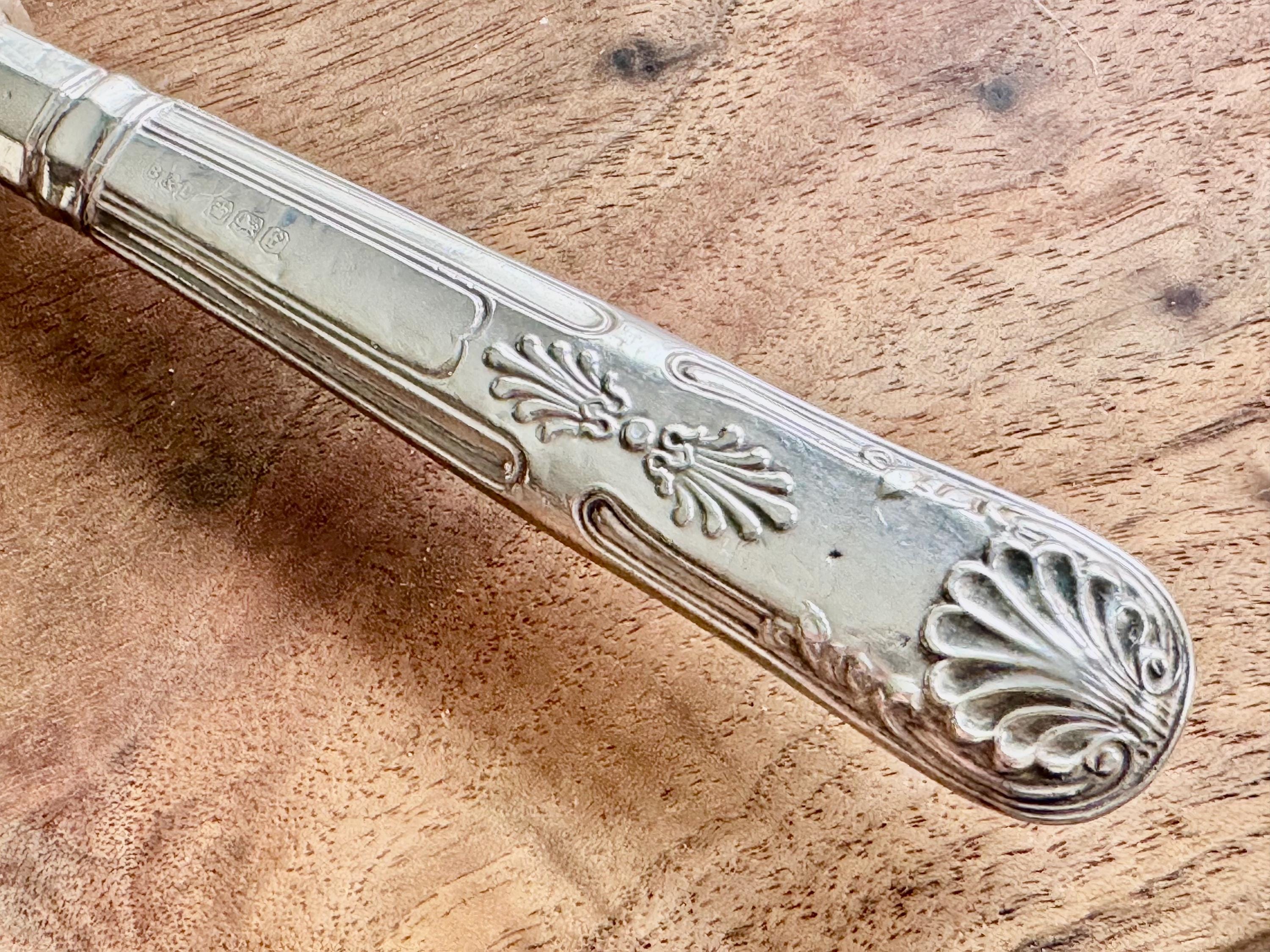 Antique Sterling Silver Handle Fish Knife – Ornate & Engraved – Sheffield 1923 – Silverplate Blade
