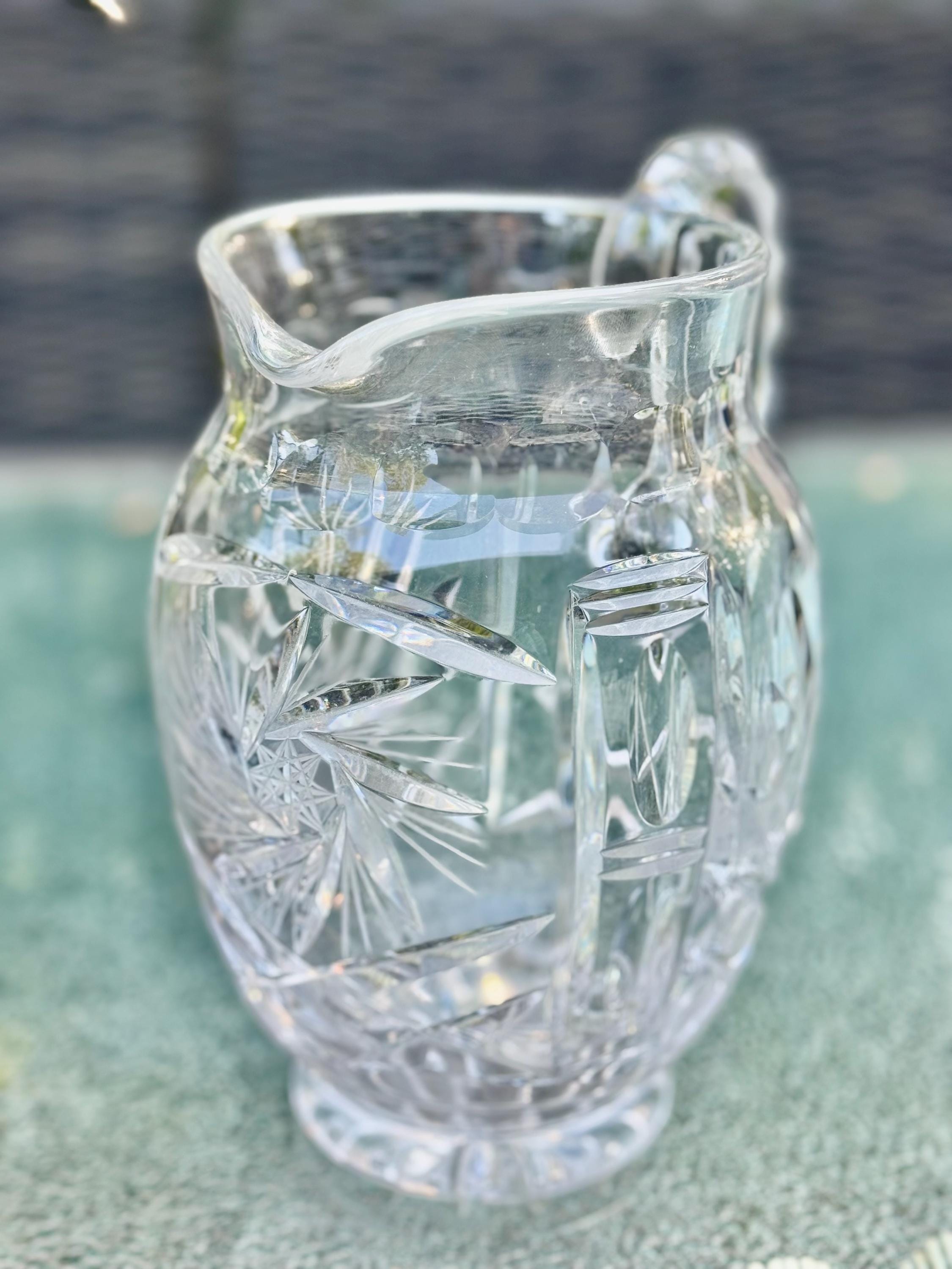 Vintage Cut Crystal Water Pitcher – Medium Size 7.5” Tall – Heavy, Elegant, and Brilliant