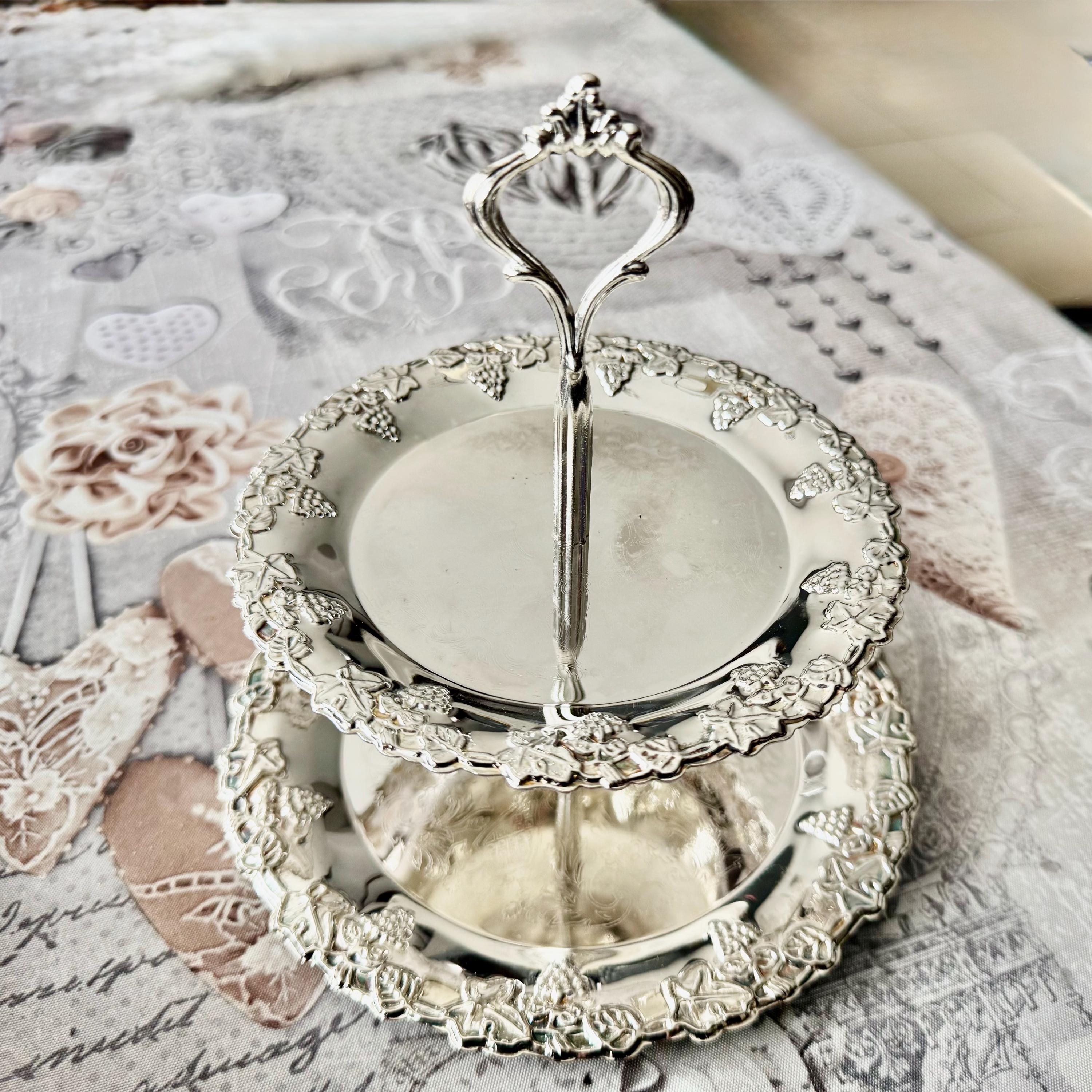 Silver Plated 2-Tier Stand – Grape & Vine – Jewelry Display / Tea Stand – NEW in Box