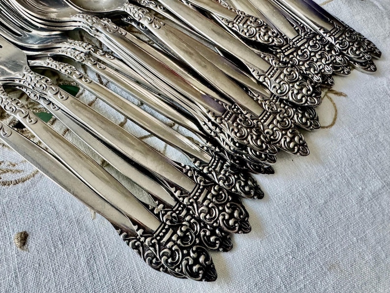 Vintage Northcraft Stainless Steel Flatware Set • Ornate Scroll Pattern, Japan image 8