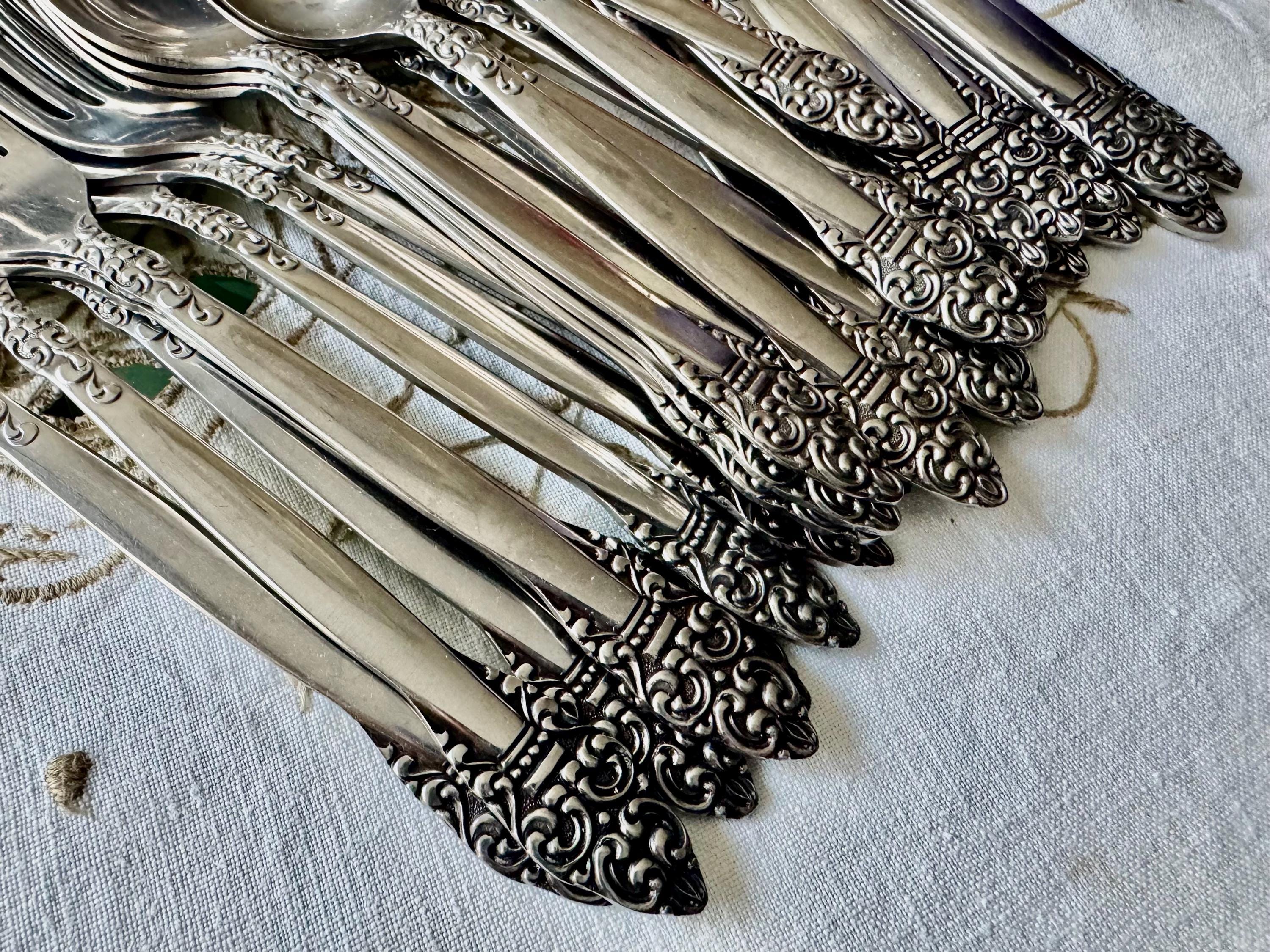 Vintage Northcraft Stainless Steel Flatware Set • Ornate Scroll Pattern, Japan