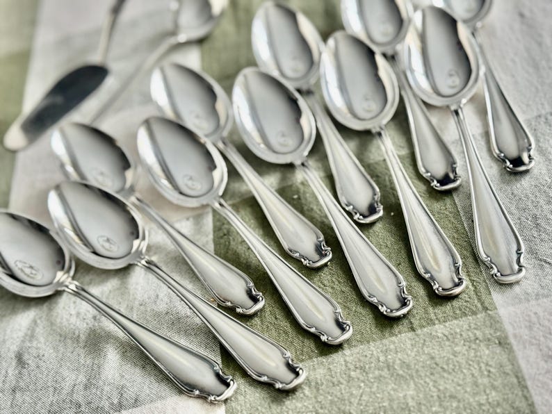 Rostfrei Solingen verzilverd bestek – complete service voor 11 + extra's – Duitsland afbeelding 14