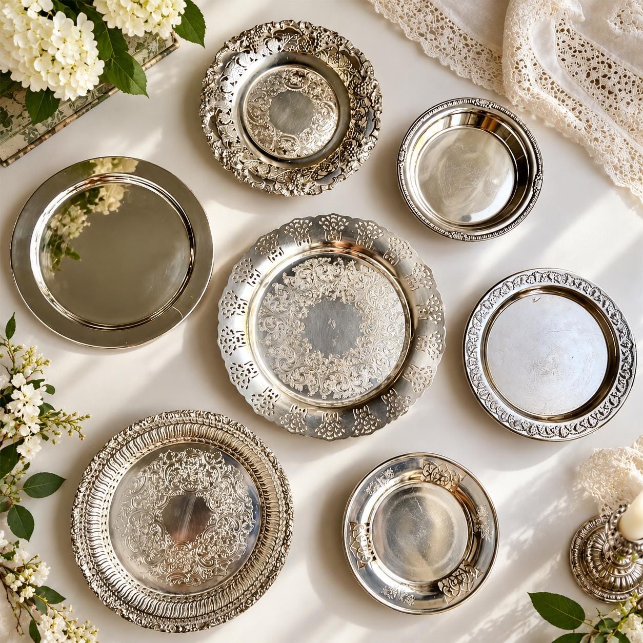 Vintage Silverplate Round Trays — Assorted Designs —Small to Medium Size 6-8.5” — Sold Individually