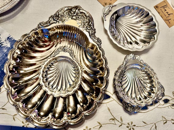 Vintage Silverplate Shell Tray: Rococo Floral Serving Dish, Hong Kong