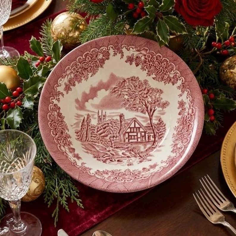 Vintage Churchill England Dinnerware - The Brook in Pink - Dishes Custom Sets - Christmas Table image 5