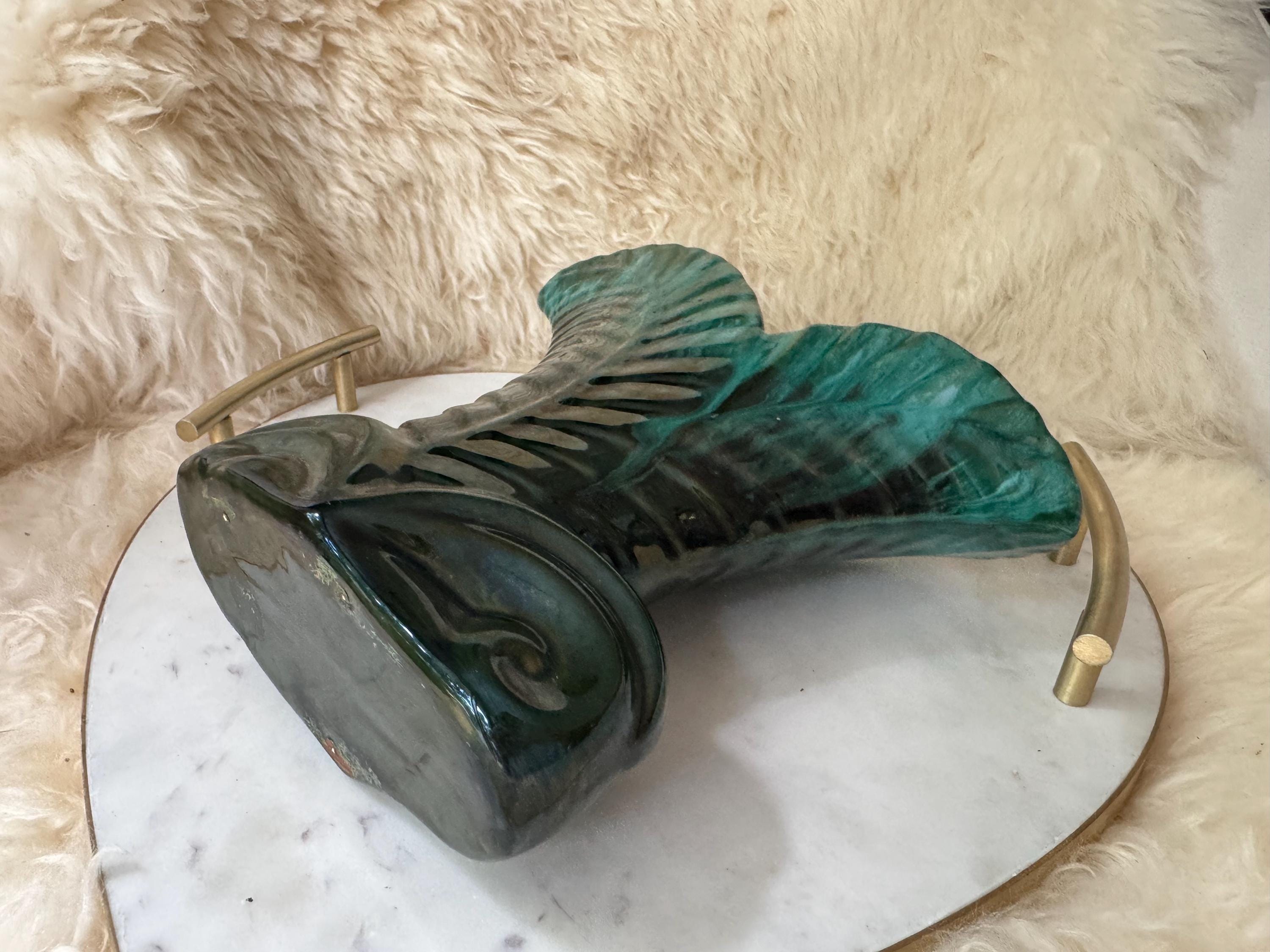 Blue Mountain Pottery Leaf Vase – 8.5” Tall – BMP Canada Green Drip Glaze