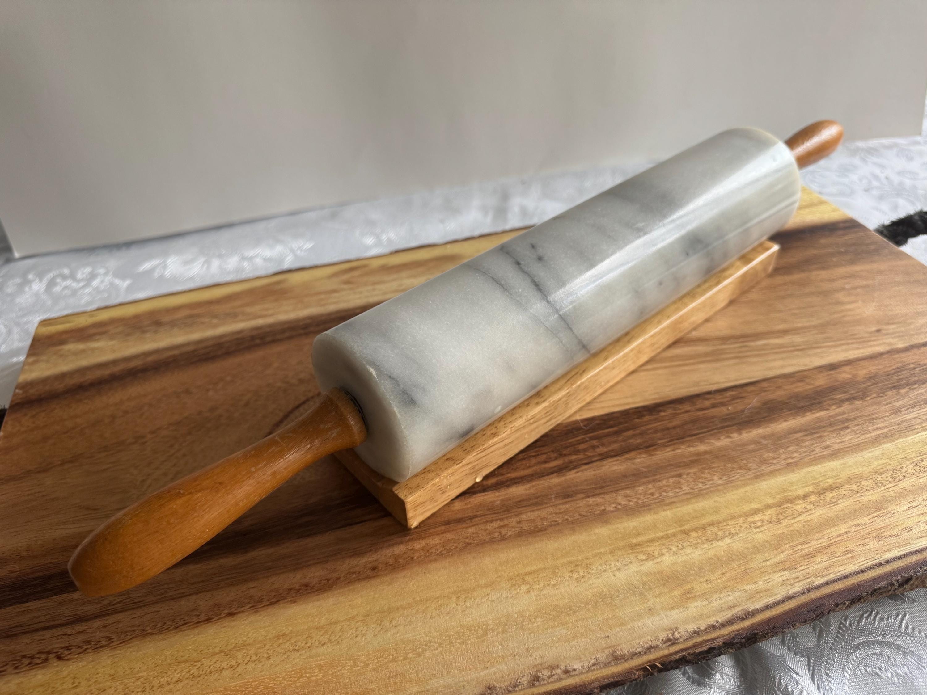 Vintage Solid Marble Rolling Pins with Wooden Handles & Original Stand – Sold Individually