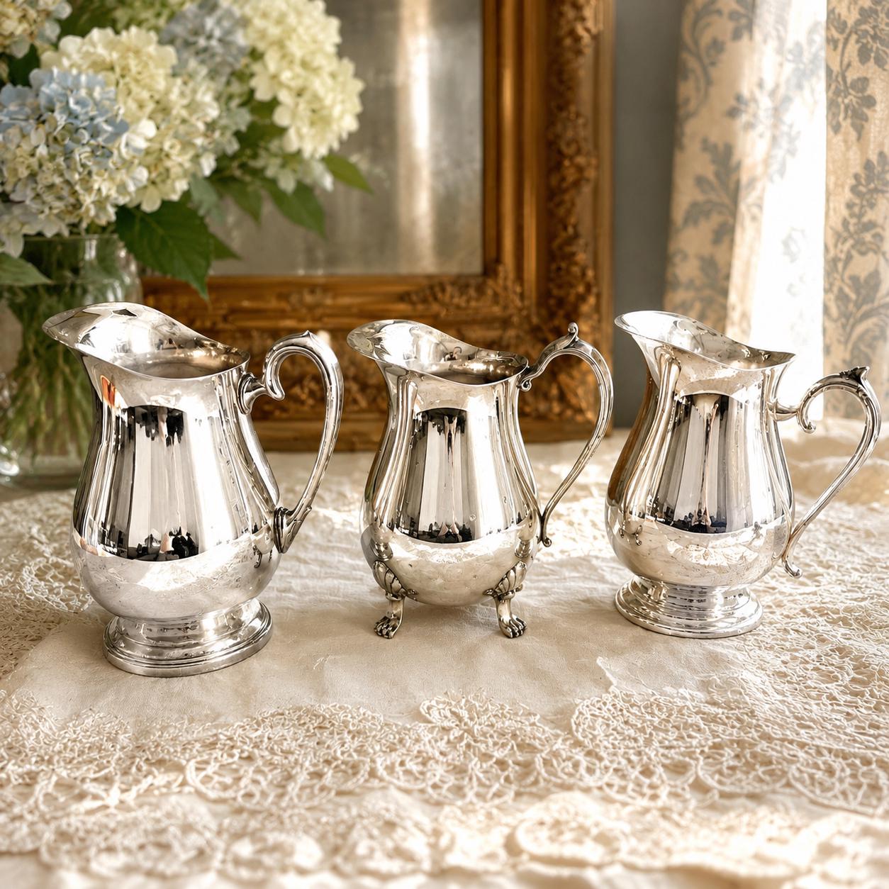 Vintage Silver-Plated Pitchers – Elegant Footed Design – Sold Individually