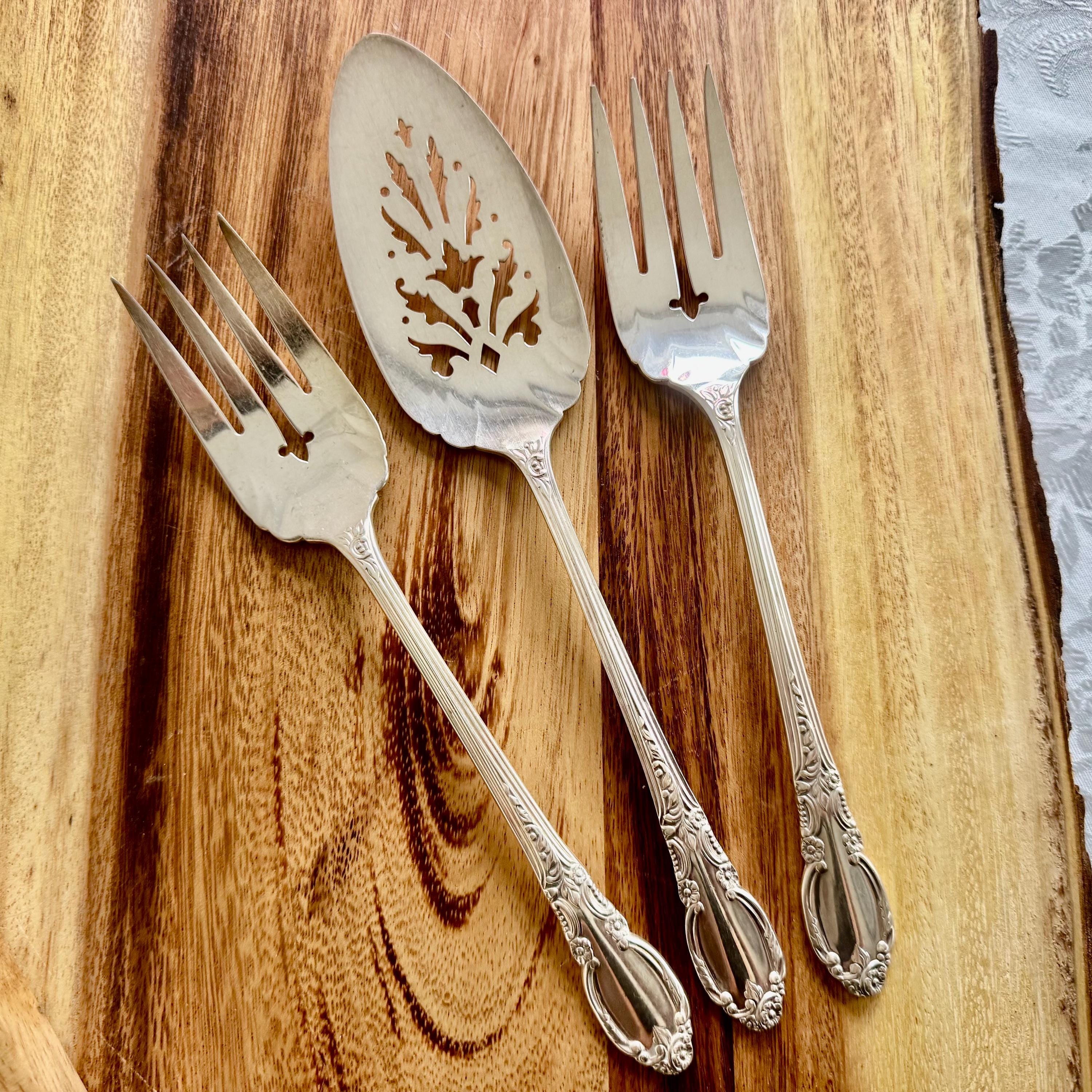Vintage Oneida Silverplate Cake Server and Cold Meat Forks Set - 3-Piece Serving Set