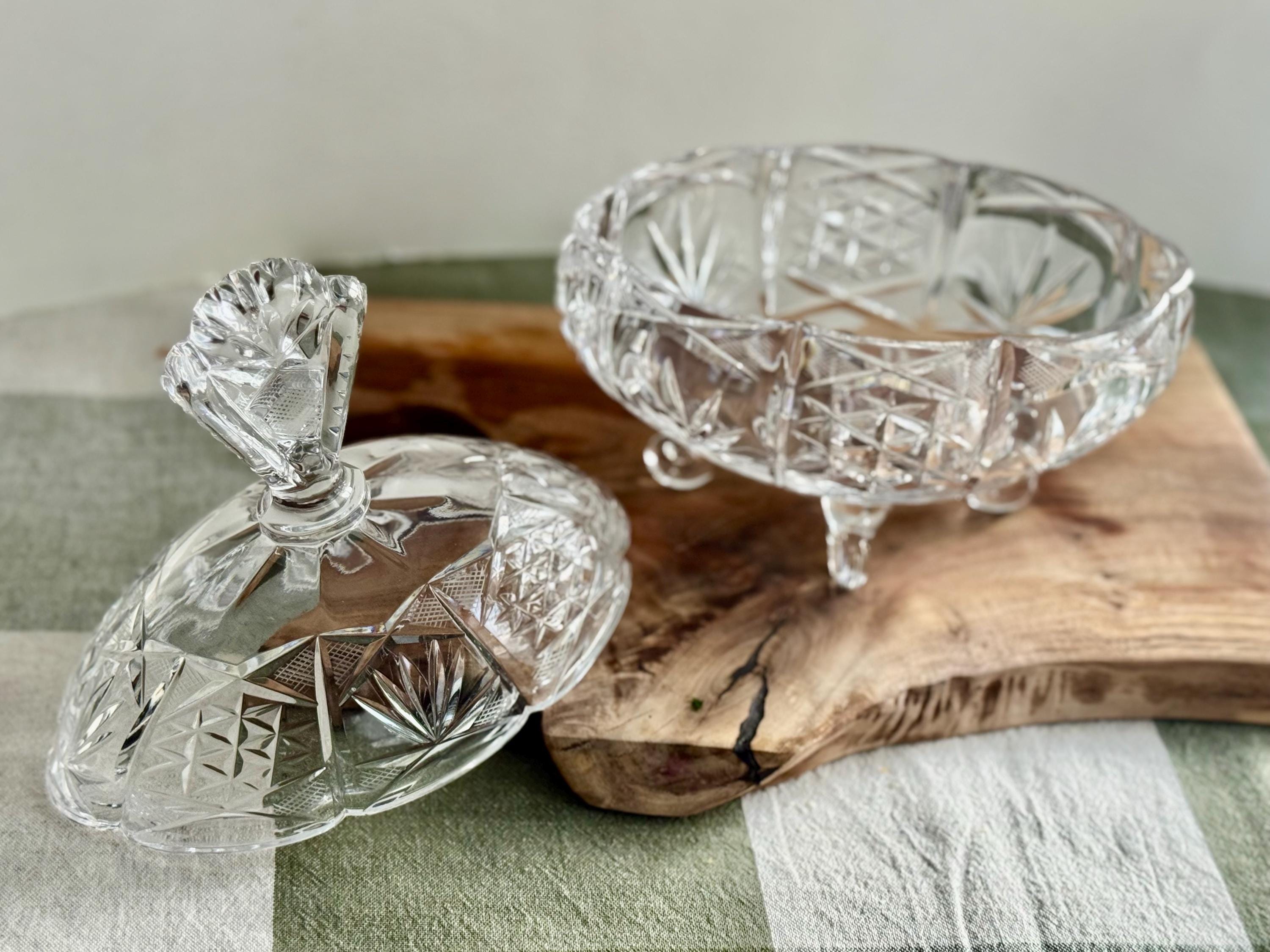 Vintage Crystal Candy Dish with Lid — Each Trinket Jar Sold Individually