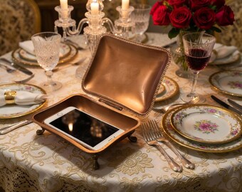 Vintage Italian Brass Phone Valet Dish • Mid-Century Dinner Table Box