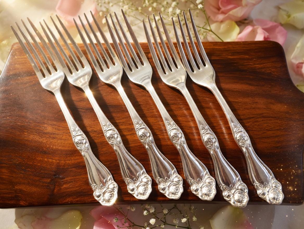 American Beauty Rose Dinner Forks – Set of 6 – International Silver (1909)