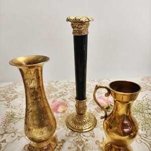 Vintage Brass Decor Collection — Marble Candlestick, Vase & Pitcher image 2
