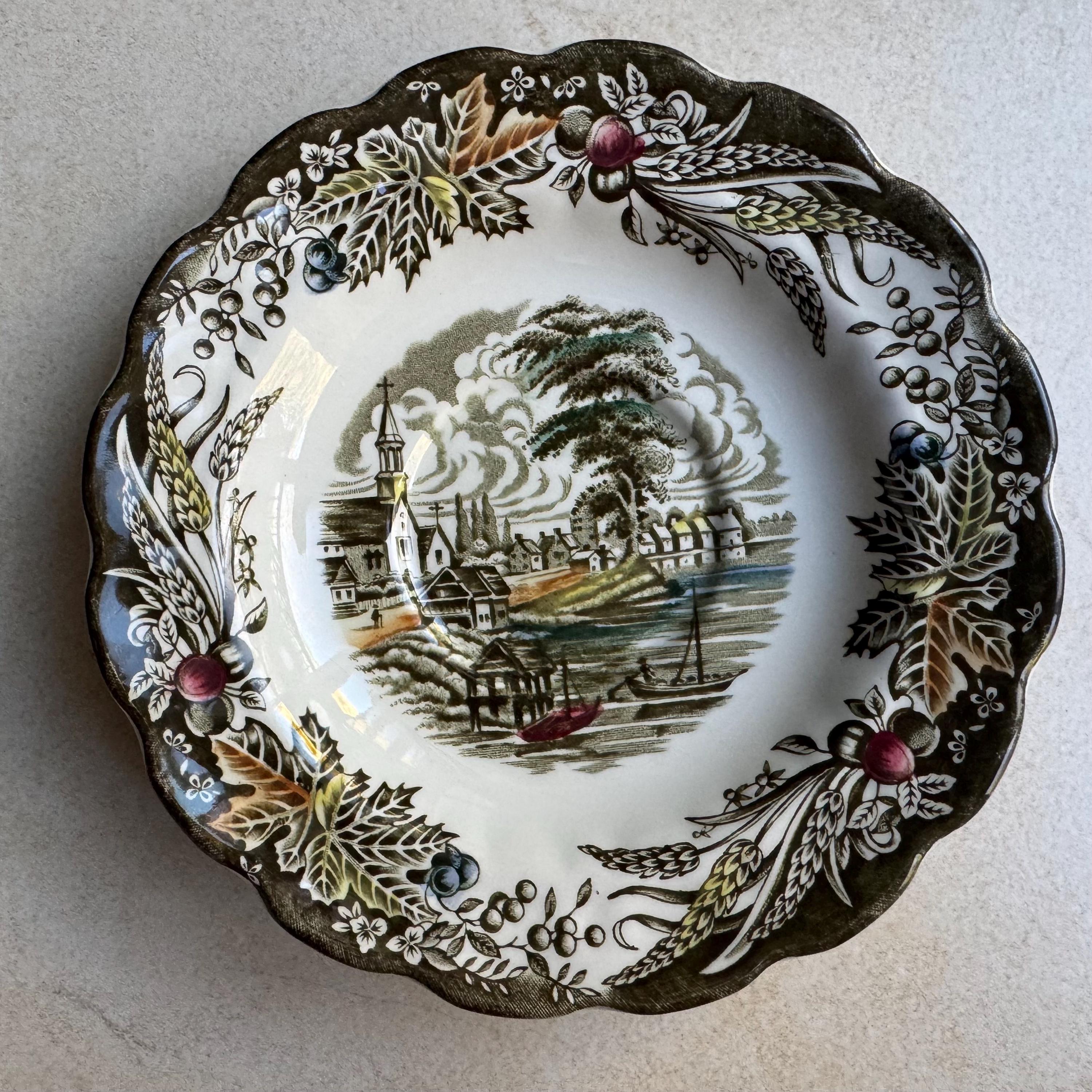 Vintage Scenic Transferware Wall Plates Set of 7, English Country Cottage Gallery Wall Decor