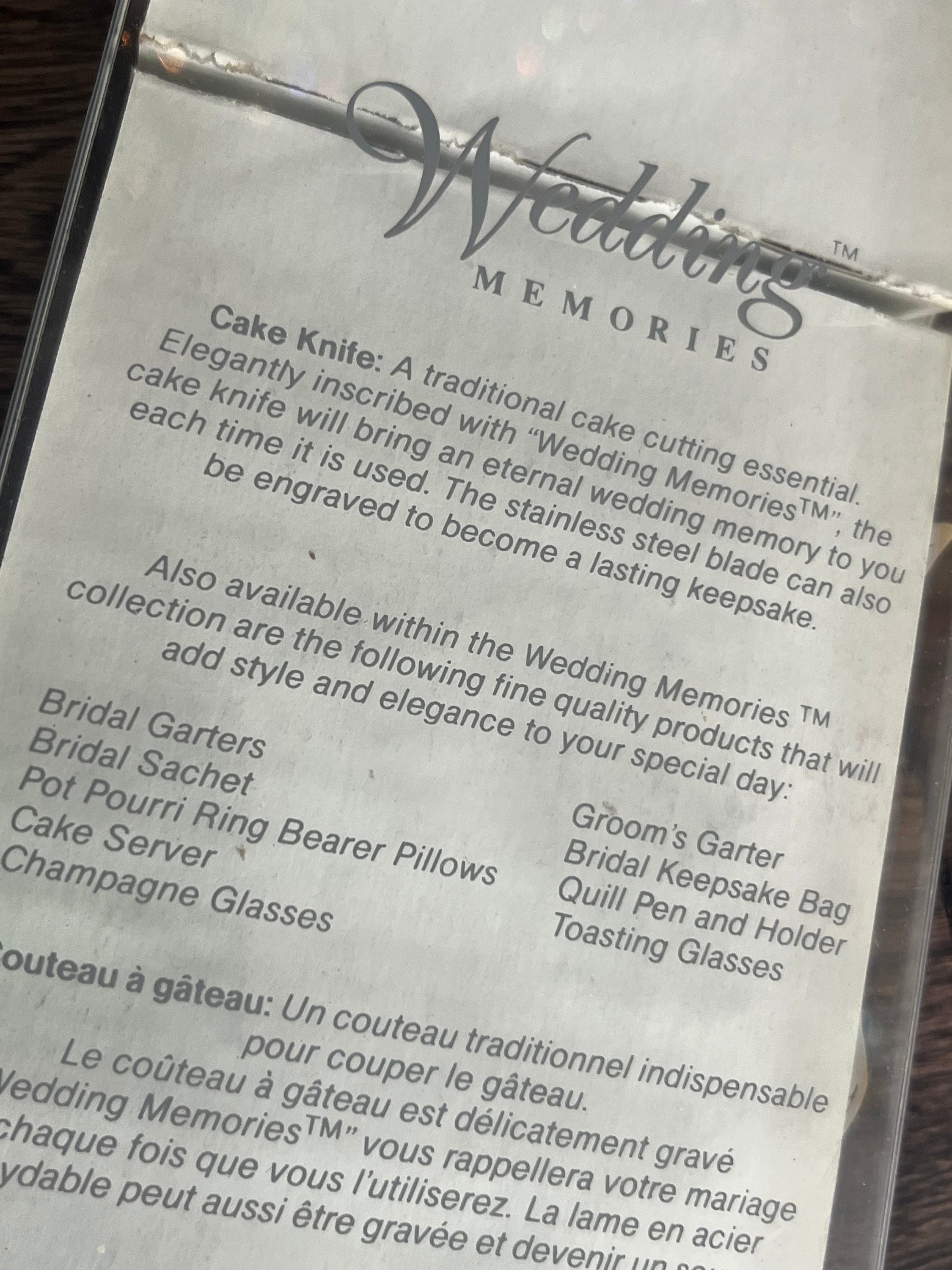 Vintage New Wedding Cake Knife - Stainless Steel - Made in England - “Wedding Memories”