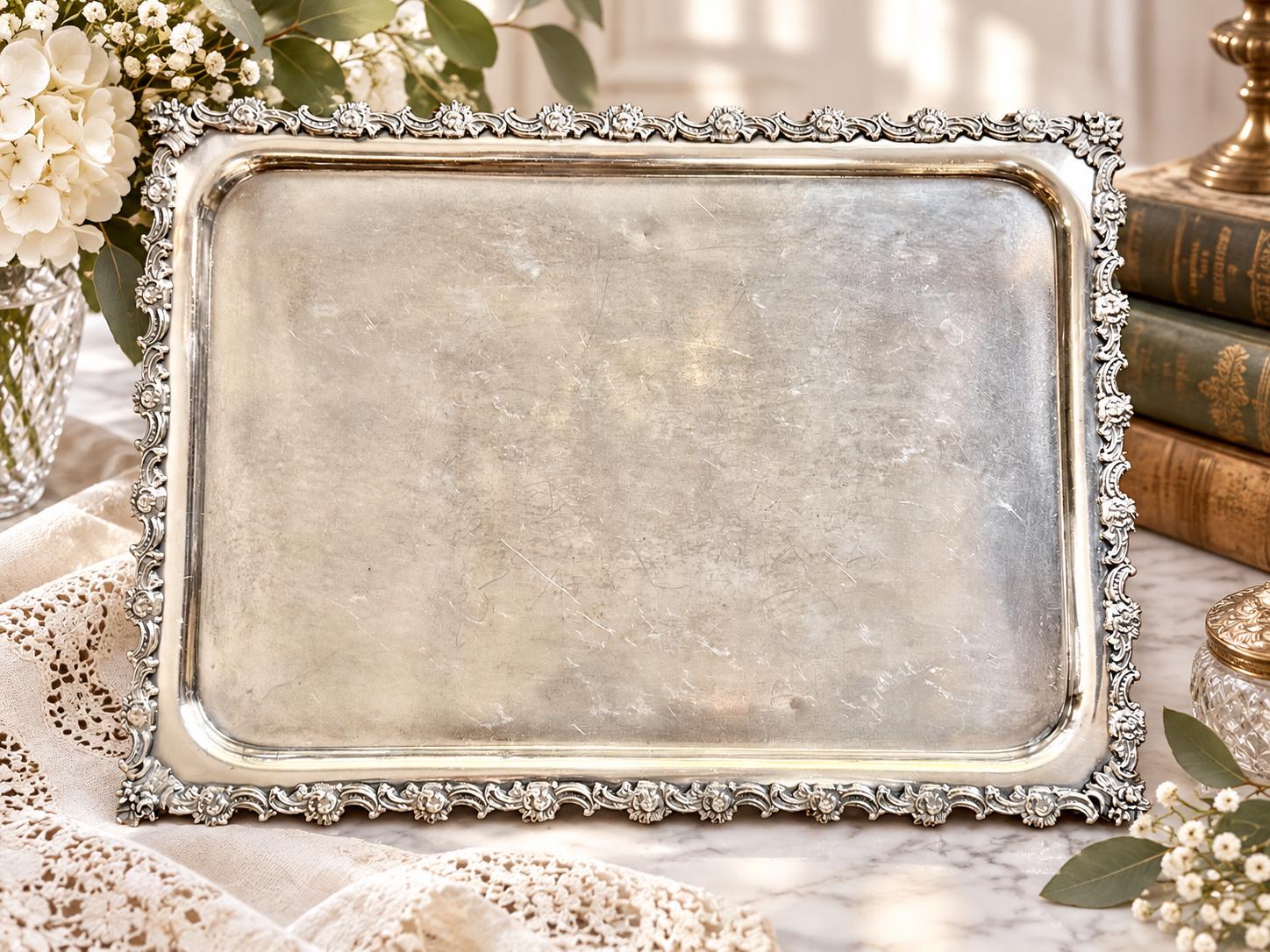 Vintage & Antique Rectangular or Square Silverplate Serving Trays — Ornate Decorative Trays — Choose Your Style