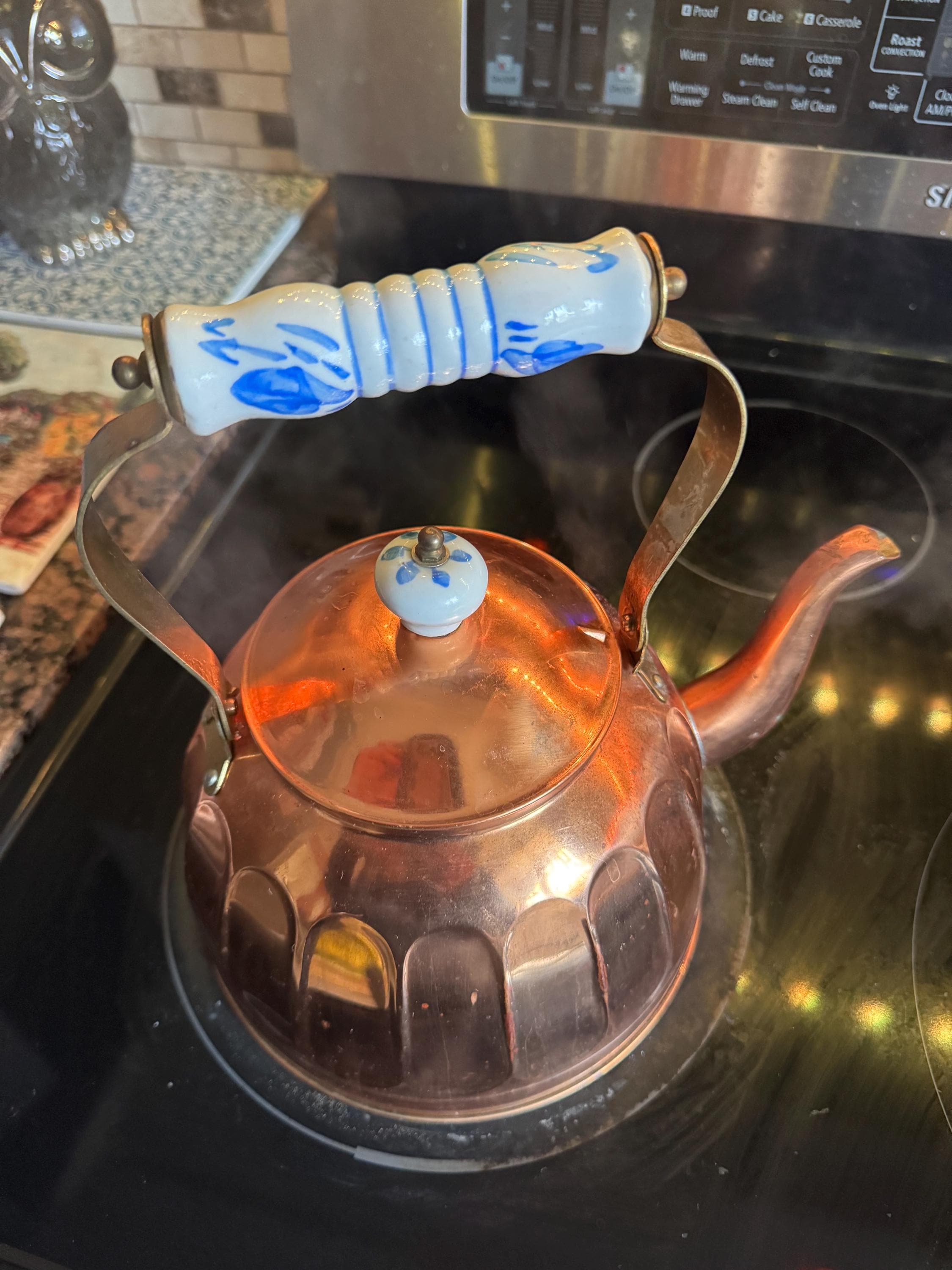 Vintage CopperCraft Guild Copper & Brass Tea Kettle | Black Wood Handle | Rustic Cottage Kitchen Decor