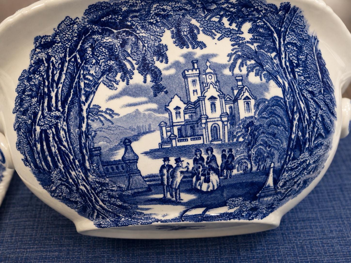 Vintage Mason’s Vista Blue Transferware Covered Soup Tureen With Ladle — English Ironstone