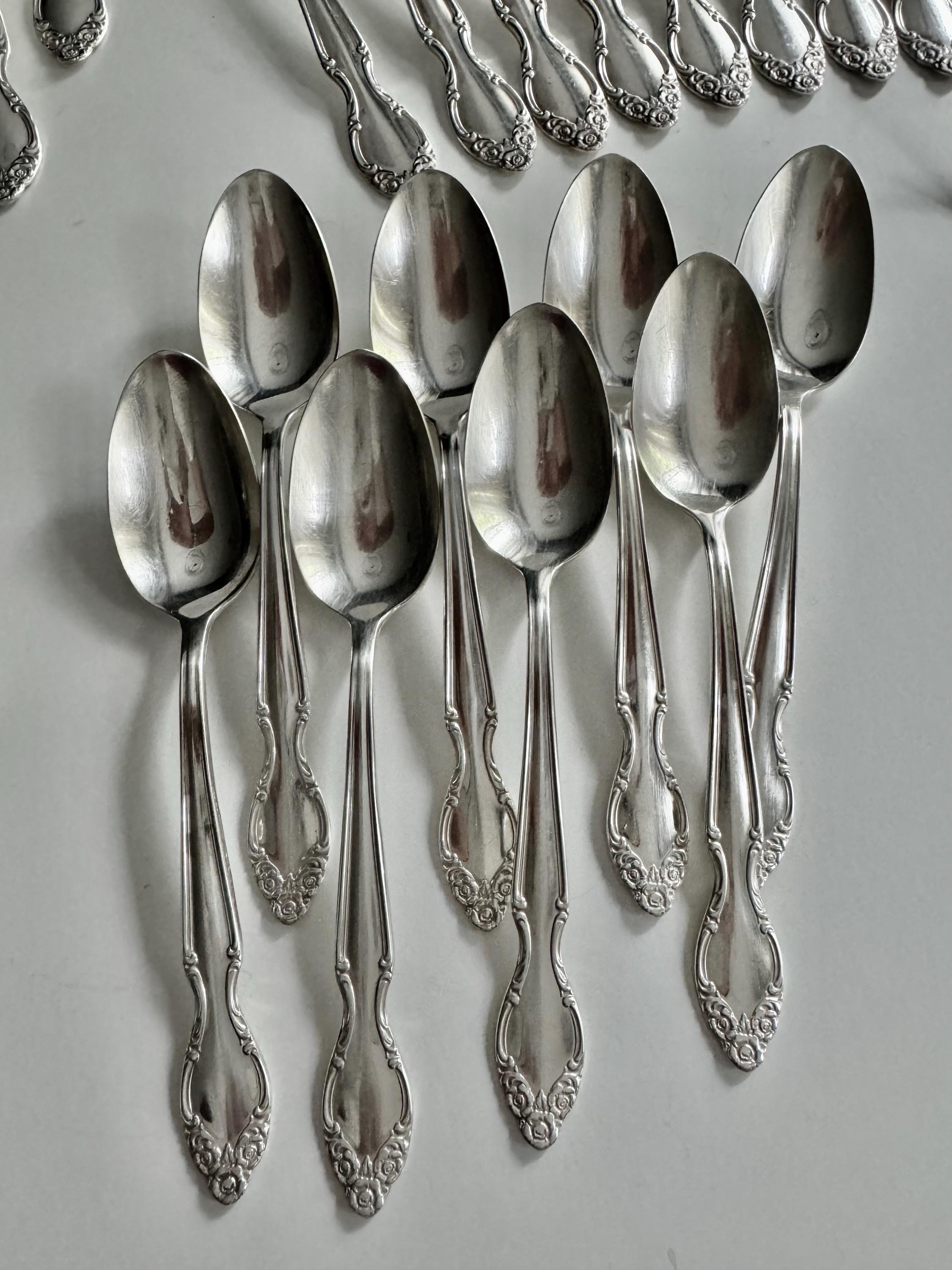 Vintage Silverplate “Silvery Mist” Rogers Bro 1955+ Silverware — Complete Set for 8 Persons 46pcs